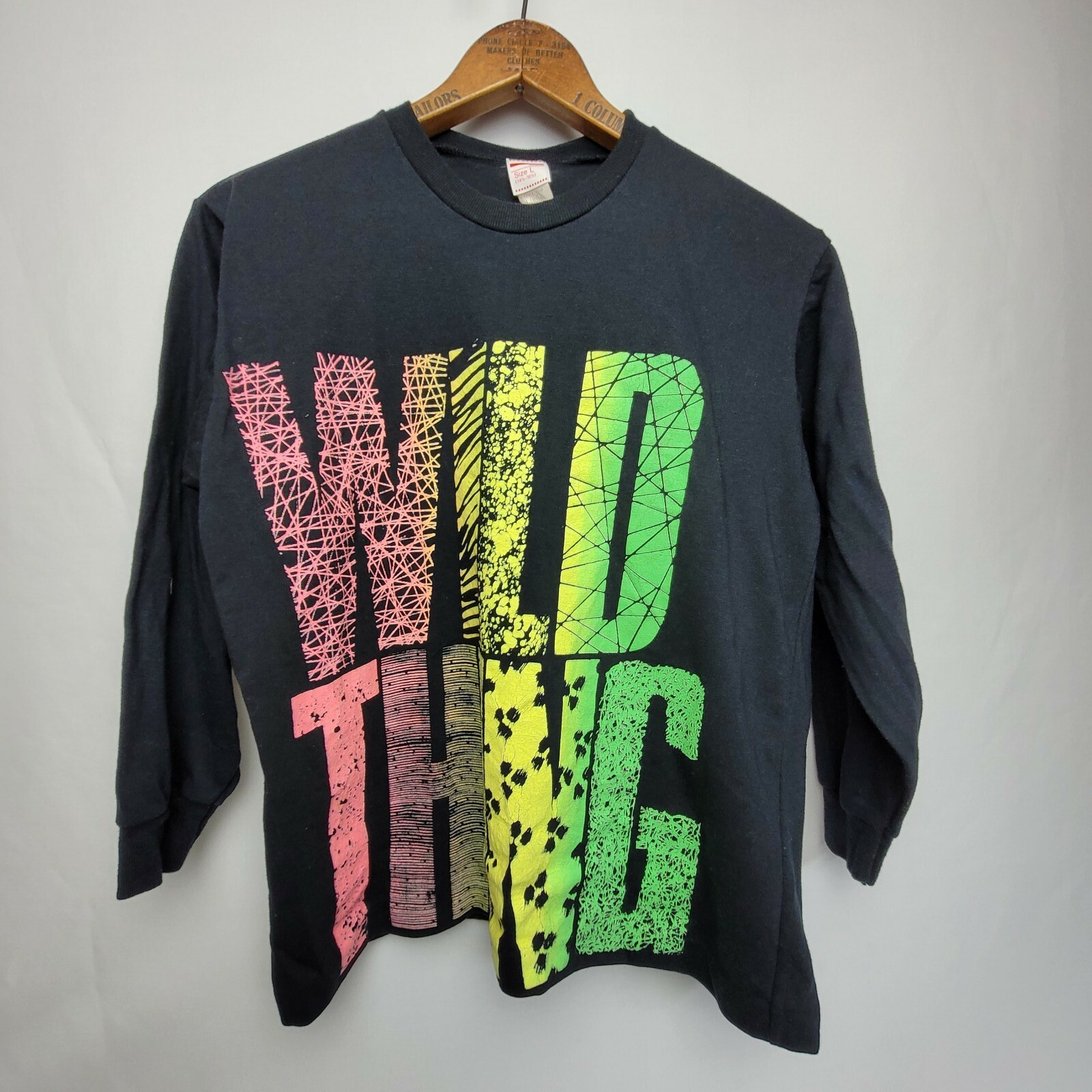 Vtg 90s Wild Thing L Crop Top JC Penny Made In USA Neon Long Sleeve Streetwear