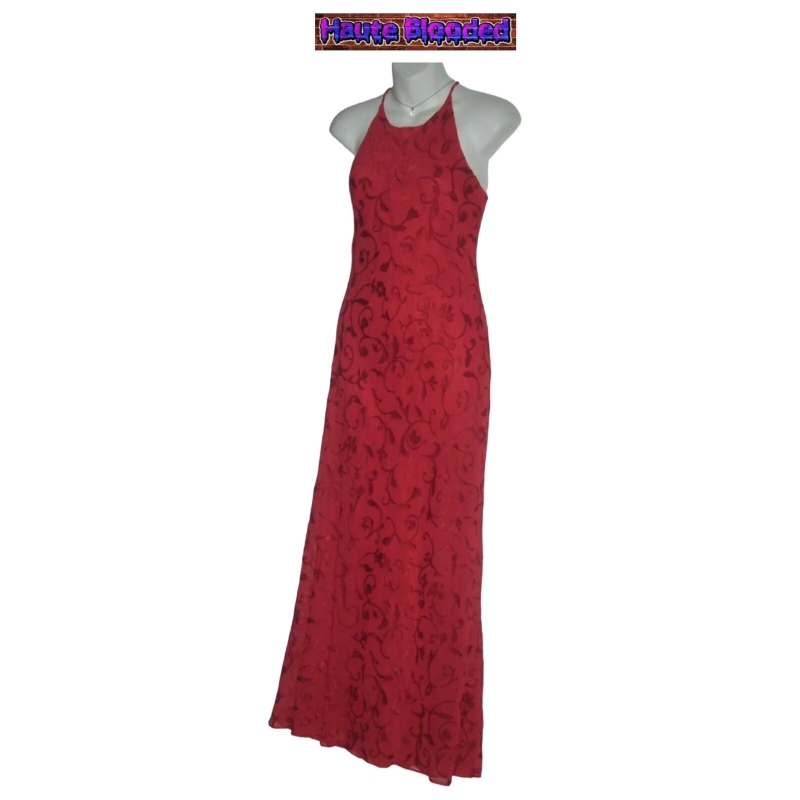 Vintage 90’s Dress 579 Friends Red Maxi Flower Crushed Velvet y2k Fairy Cottage