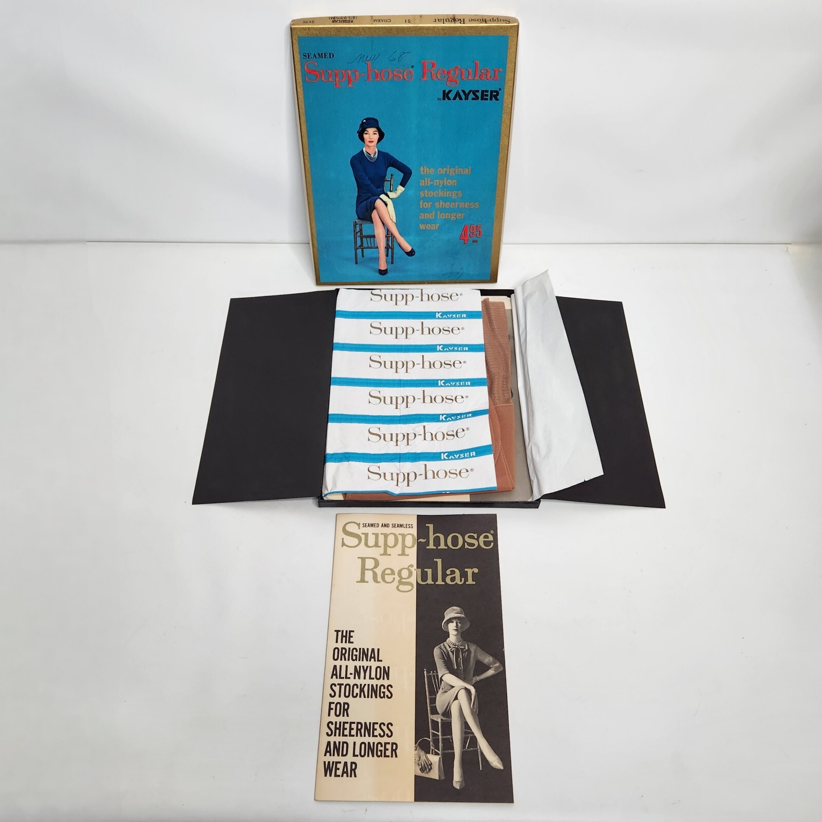 Vintage Supp-Hose Kayser Nylon Stockings Seamed Pantyhose Charm Regular 8.5-9.5M
