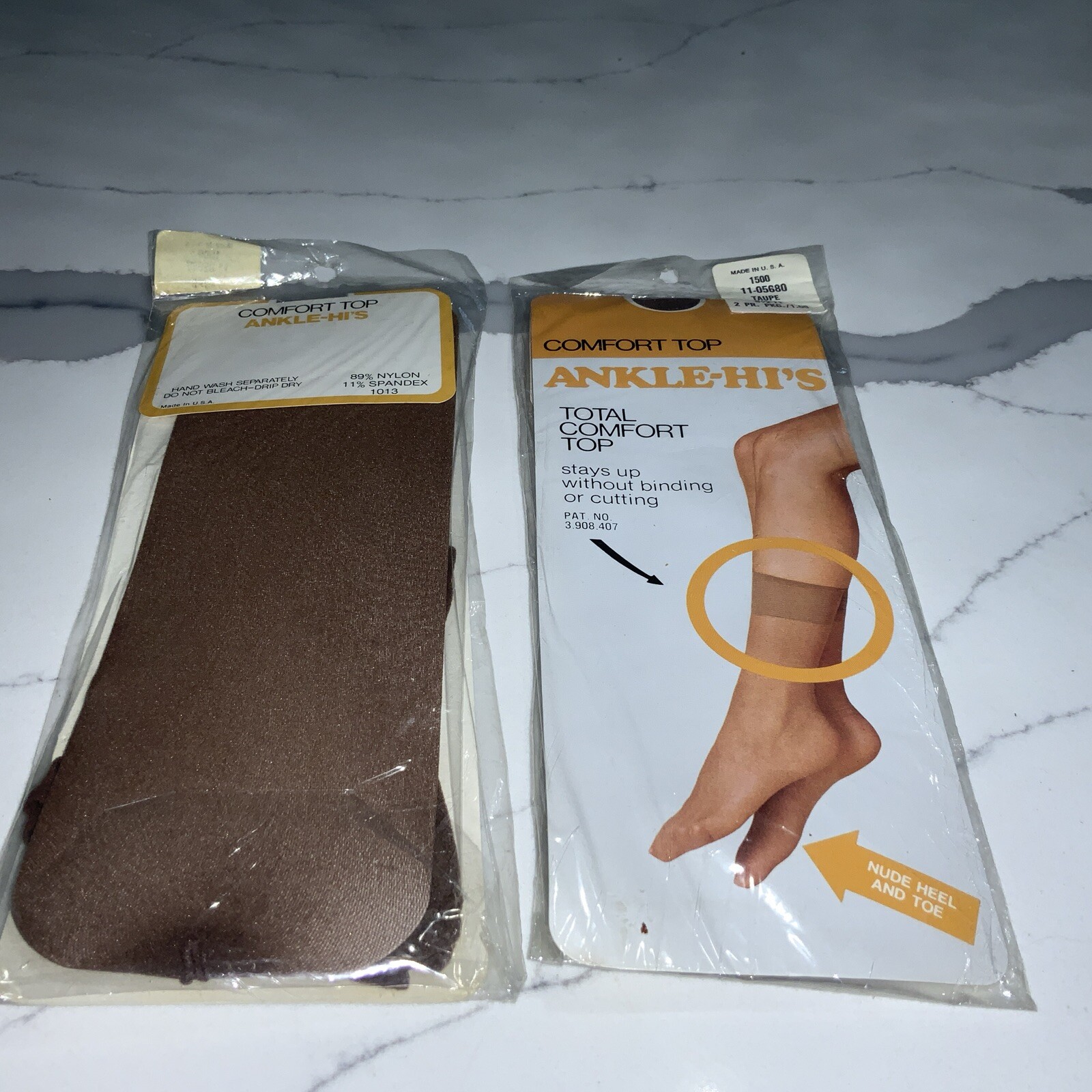 Lot of 2 Packages of 2 Pairs Vintage Comfort Top Taupe Ankle-Hi’s – 8-1/2-11 USA