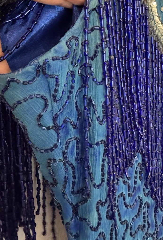 Sweelo Sequin Beaded Silk Formal Evening Dress 8-10 Fringe 80s Vintage Gatsby