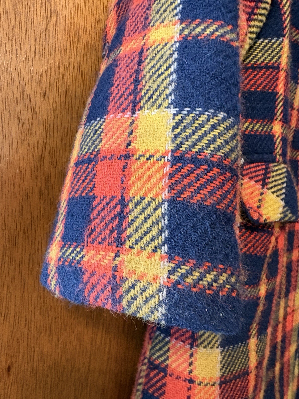 Vintage 60s 70s Plaid Wool Coat Red Yellow Navy Mod Girls XL Womens Small? READ