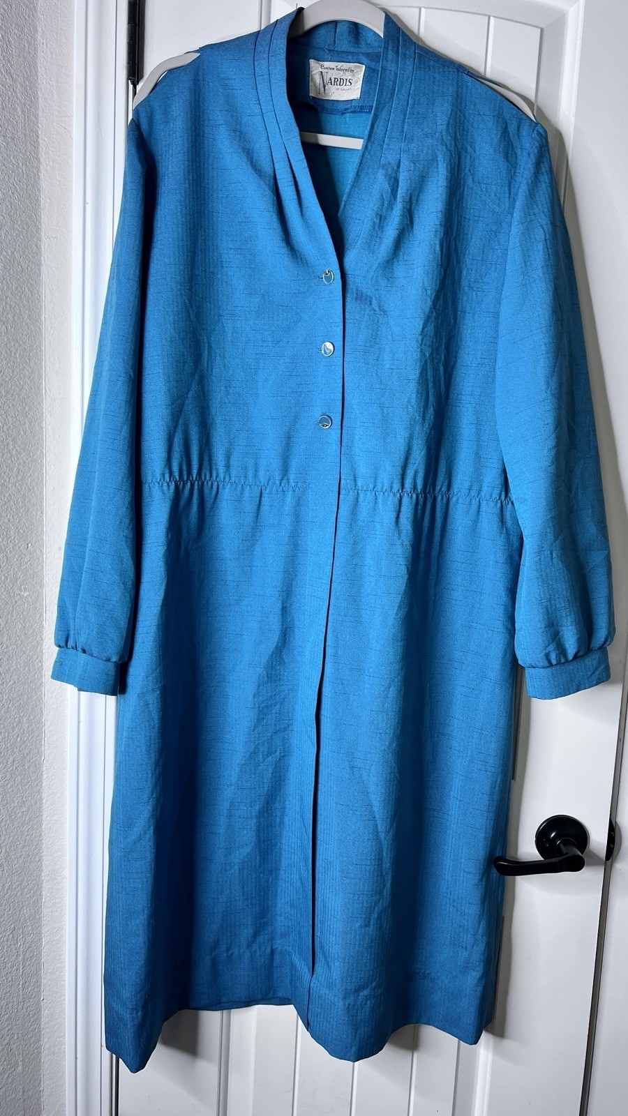 VTG Nardis Of Dallas Teal Dress L/S Cold Shoulder Secretary 70’s 80’s
