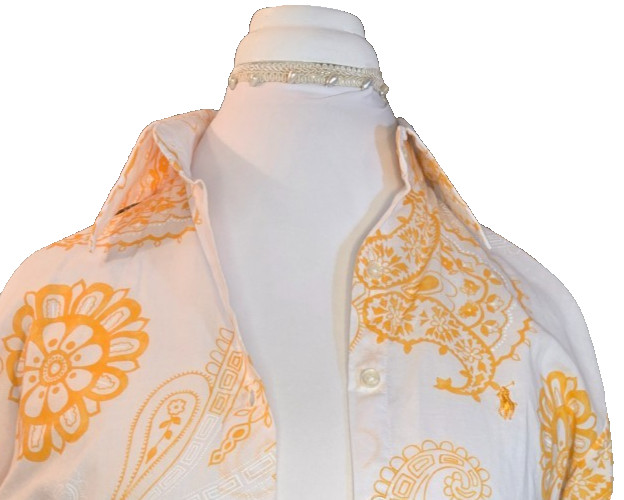 Vintage STYLE 70s Polo Ralph Lauren. Women’s Blouse Yellow Paisley, Long Sleeve