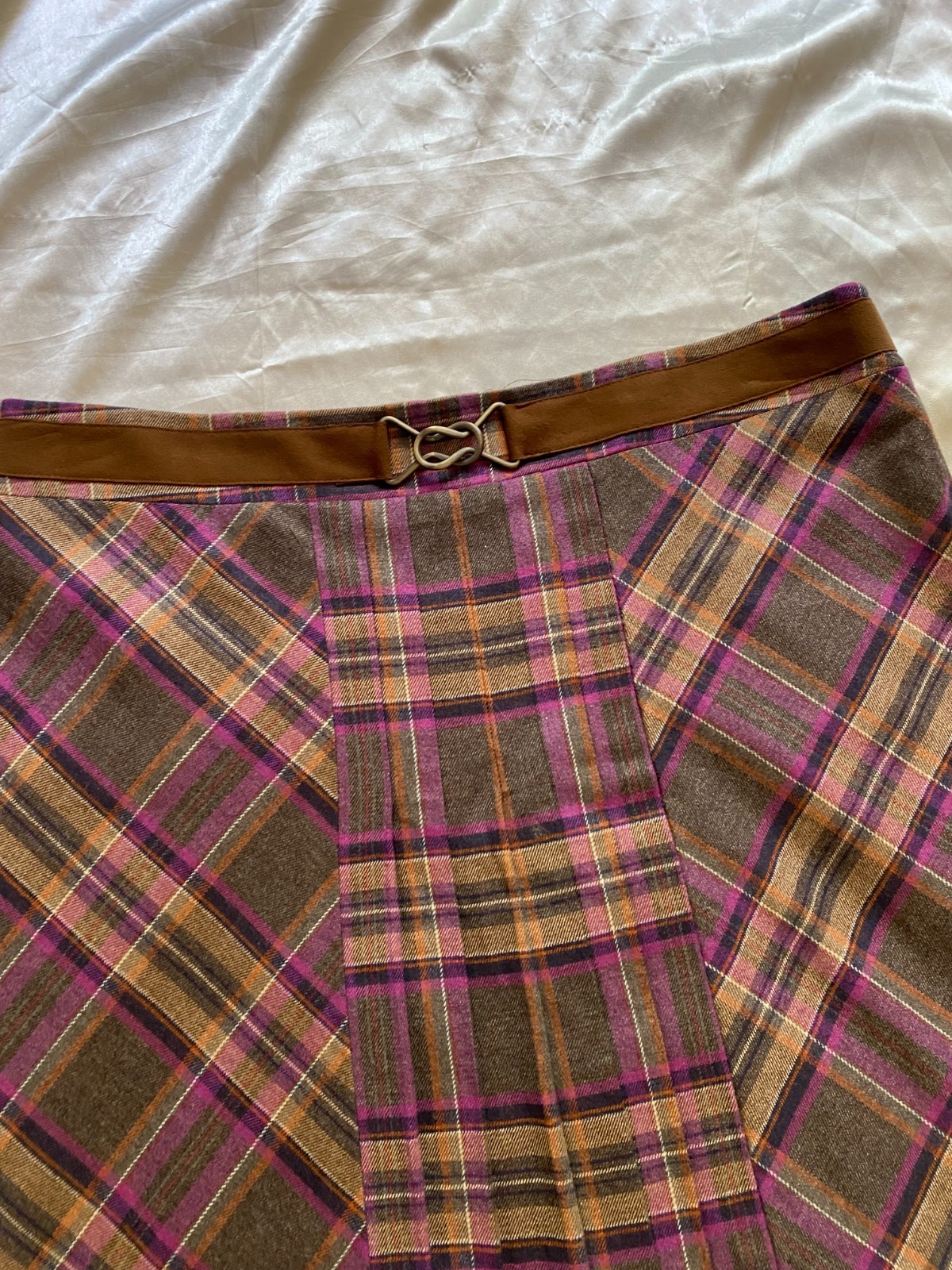 Vintage 1990s Purple Plaid Pleated Buckle Skirt Academia Punk Preppy Size 6
