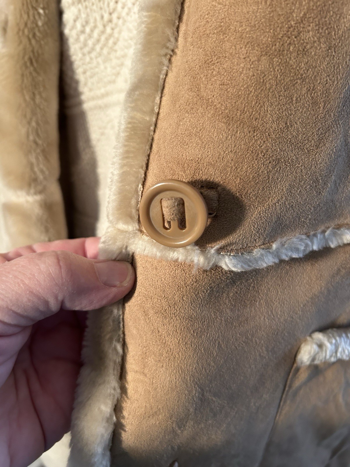 Vtg Jones New York XL Tan Brown Faux Fur Suede Coat Jacket Pennylane Hooded