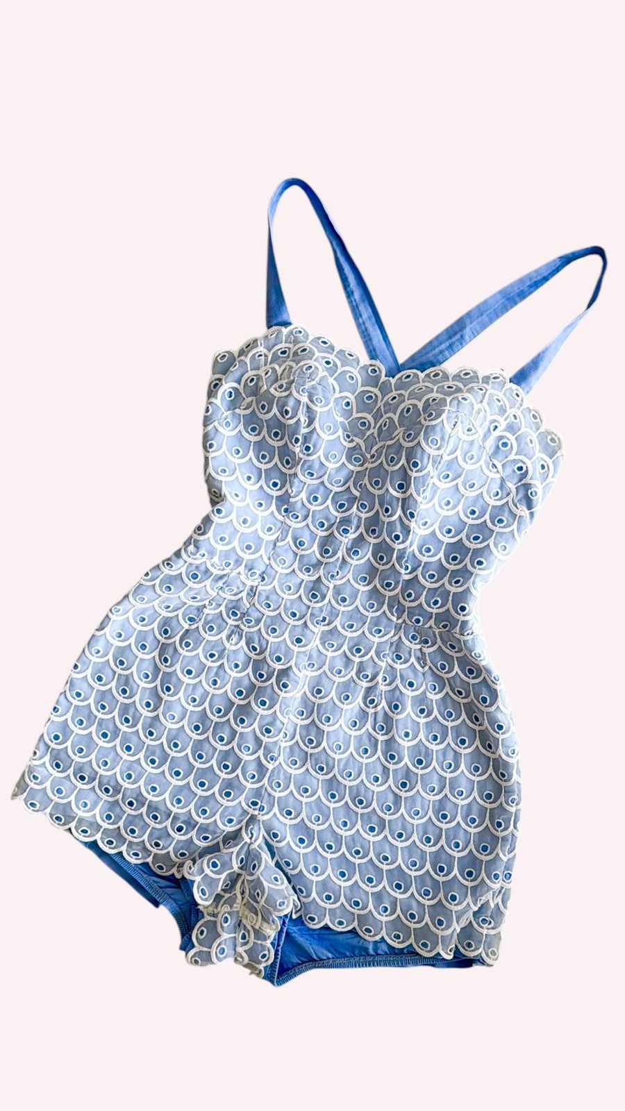 Documented Vintage 1950s JANTZEN Pinup Blue Romper Playsuit Embroidered Eyelet
