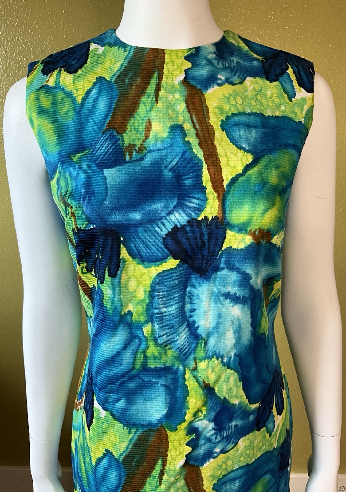 Vtg McINERNY Womens Hawaiian Maxi Dress Watercolor Floral Talon Zip Side Slit 12