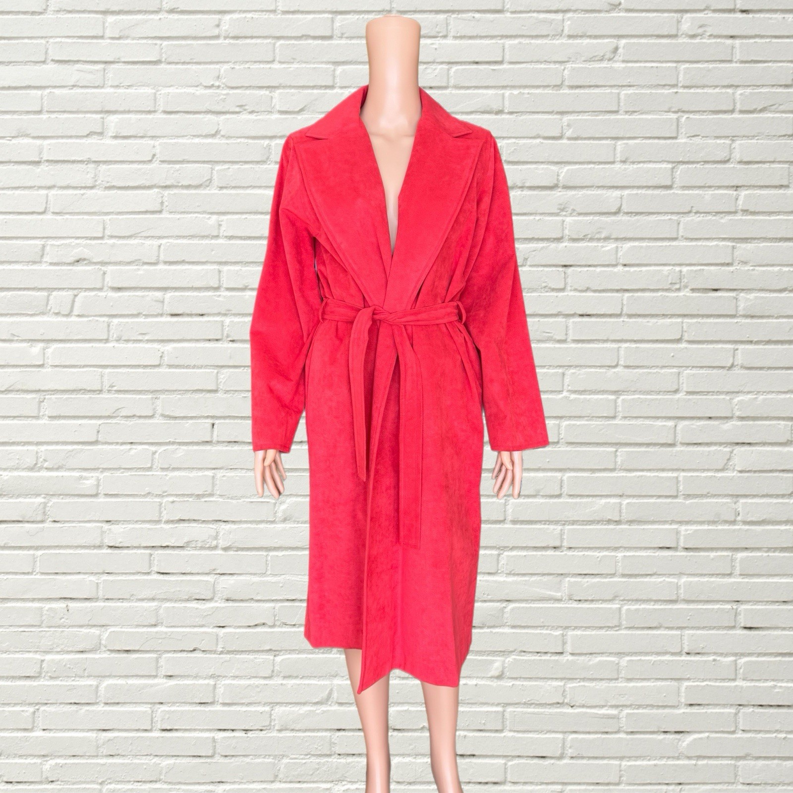 Vintage 70s Ultra Suede Trench Coat – Bright Pink Coral – Hippie