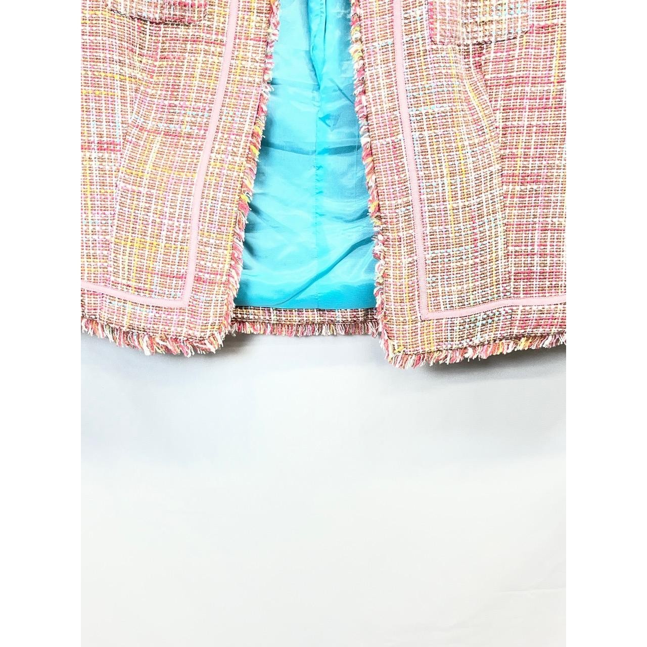 Vintage True Meaning Women’s Multicolor Stylish Fringe Hem Tweed Blazer Large