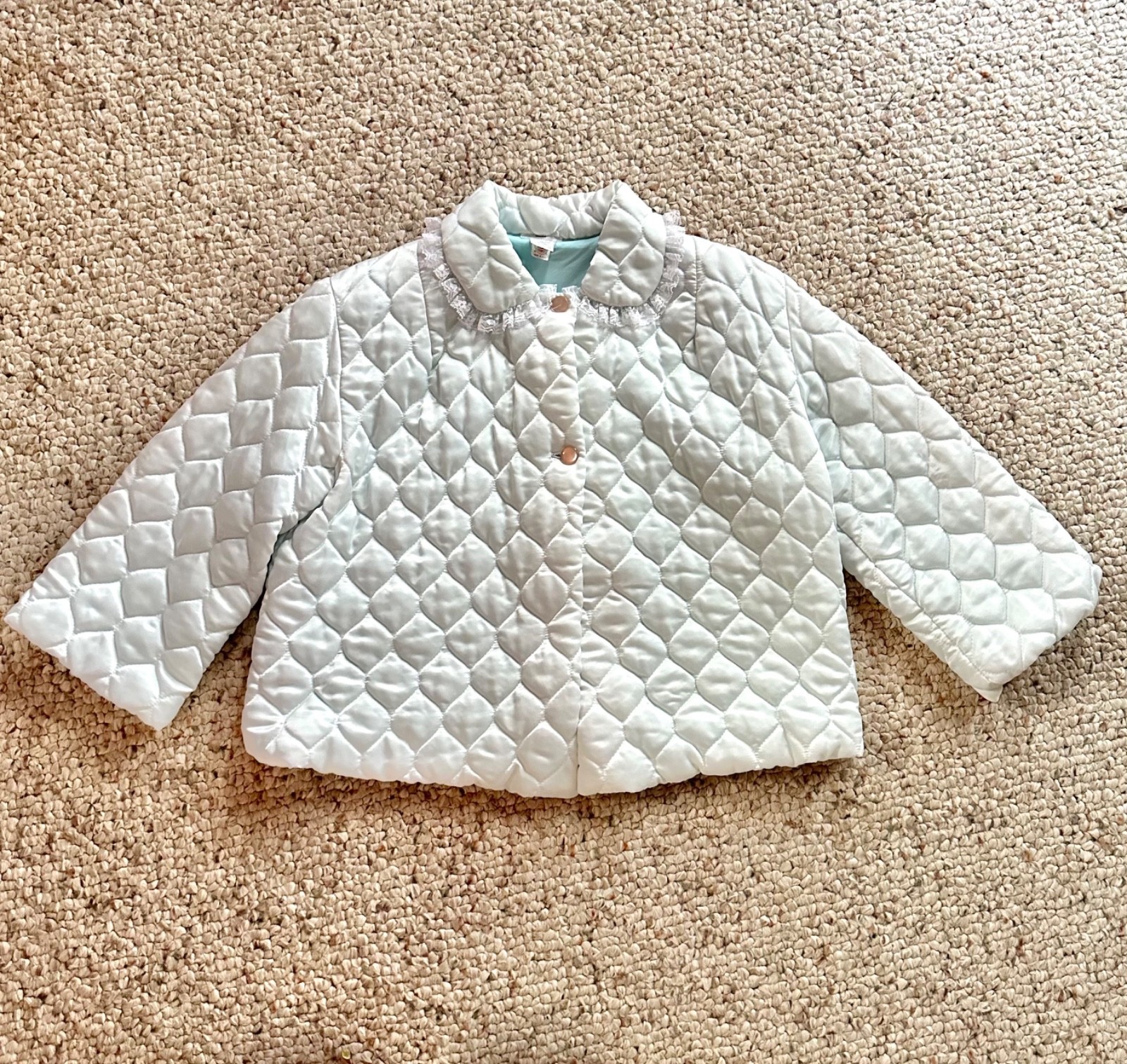 Darling Vintage Baby Blue Quilted Bed Jacket Shorty Robe Coat M/L