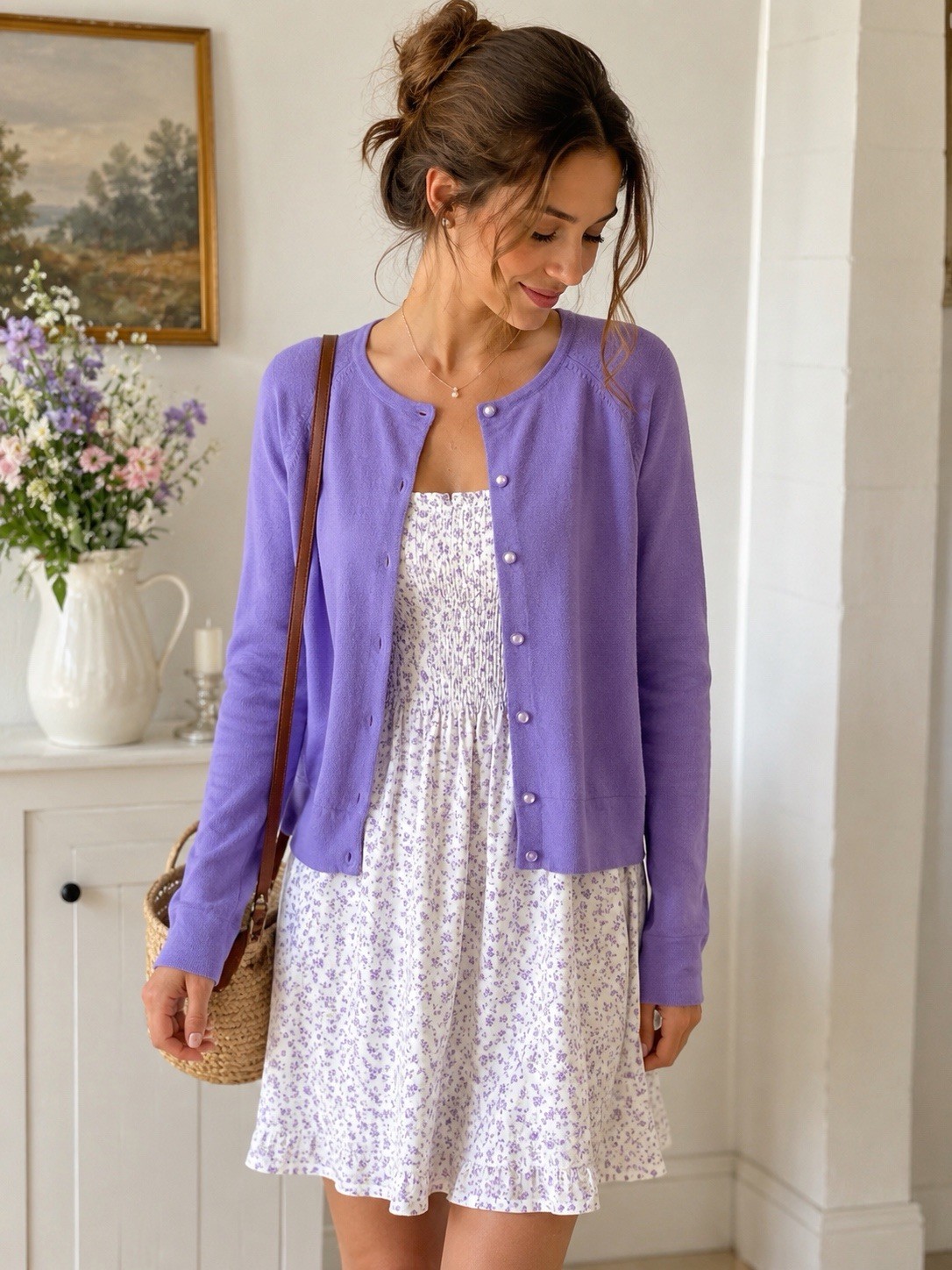 Vintage 100% Wool Lavender Cardigan Sweater | Stephanie Andrews
