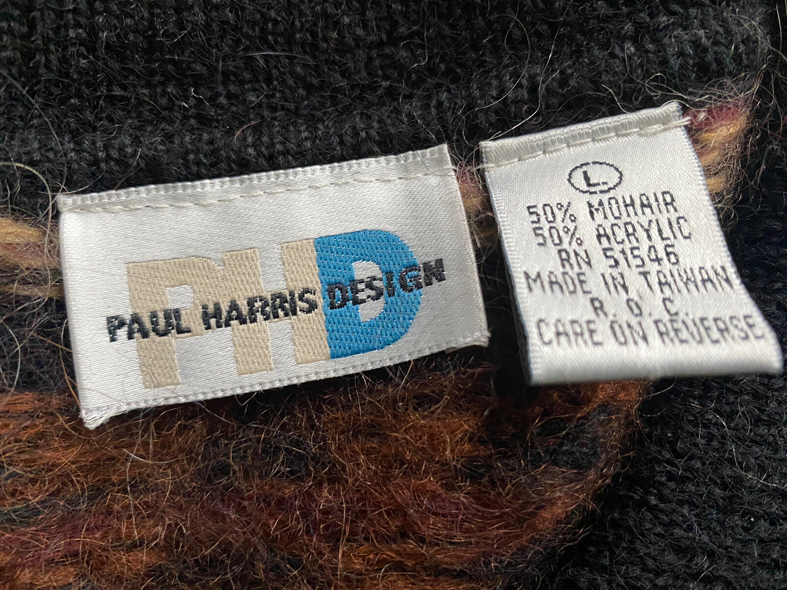 vintage 80s women’s MOHAIR full ZIP FAIR ISLE Sweater.large.made Taiwan ROC