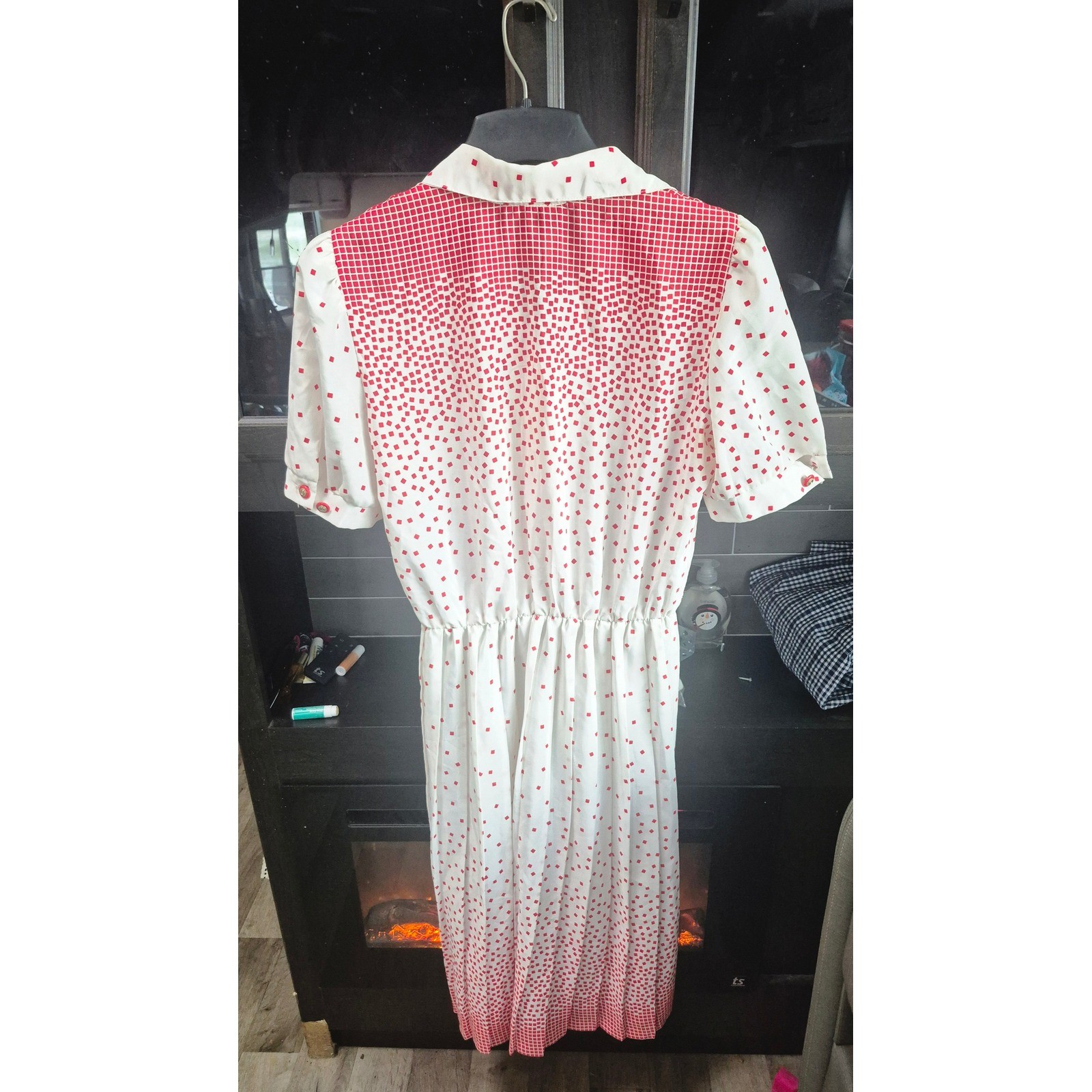 Sweetbriar Vintage Cottagecore Dress Red White Geometric Square Dot Midi 80s 90s