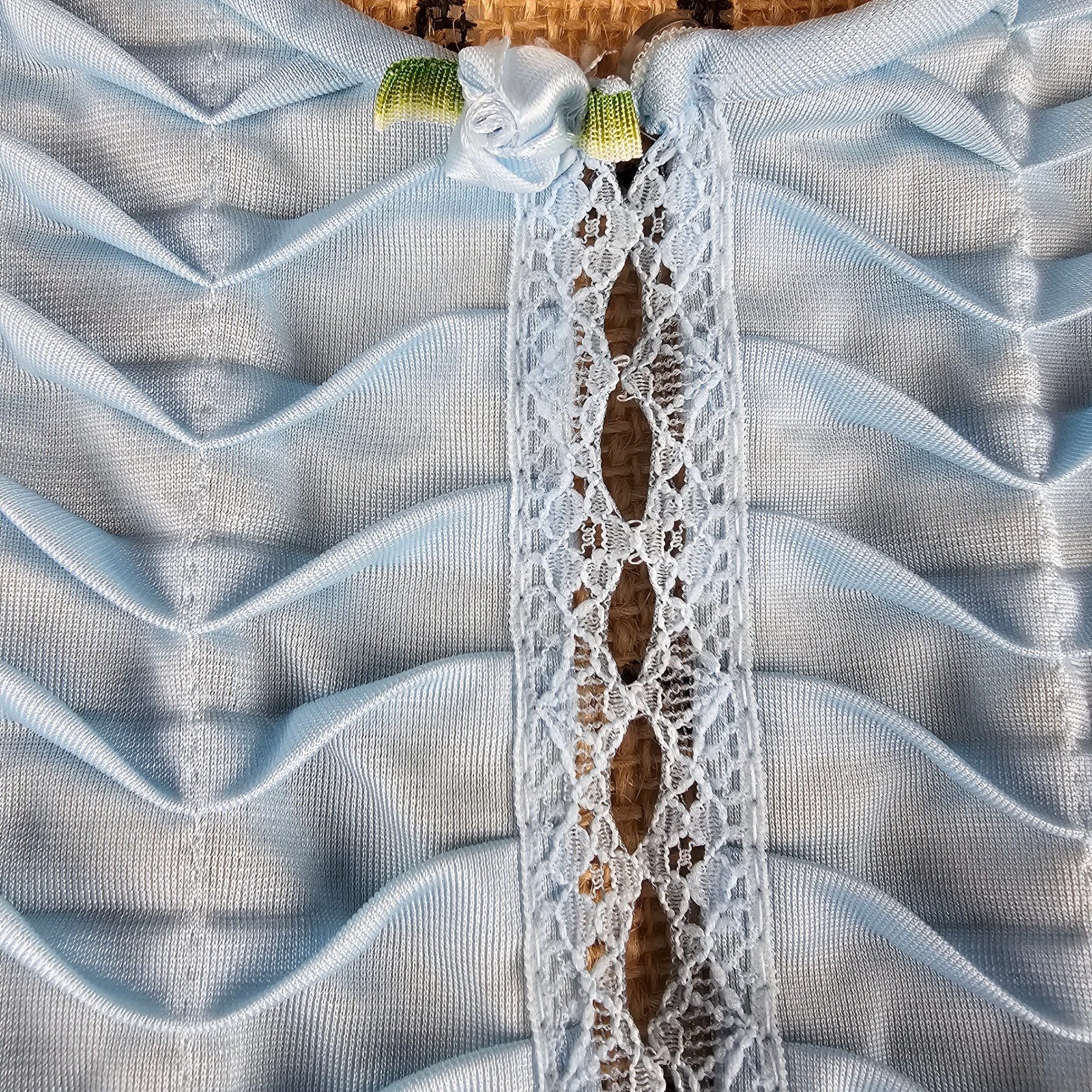 Vintage Vanity Fair Blue Nylon Lace Trim Long Sleeve Nightgown Sleepwear Small