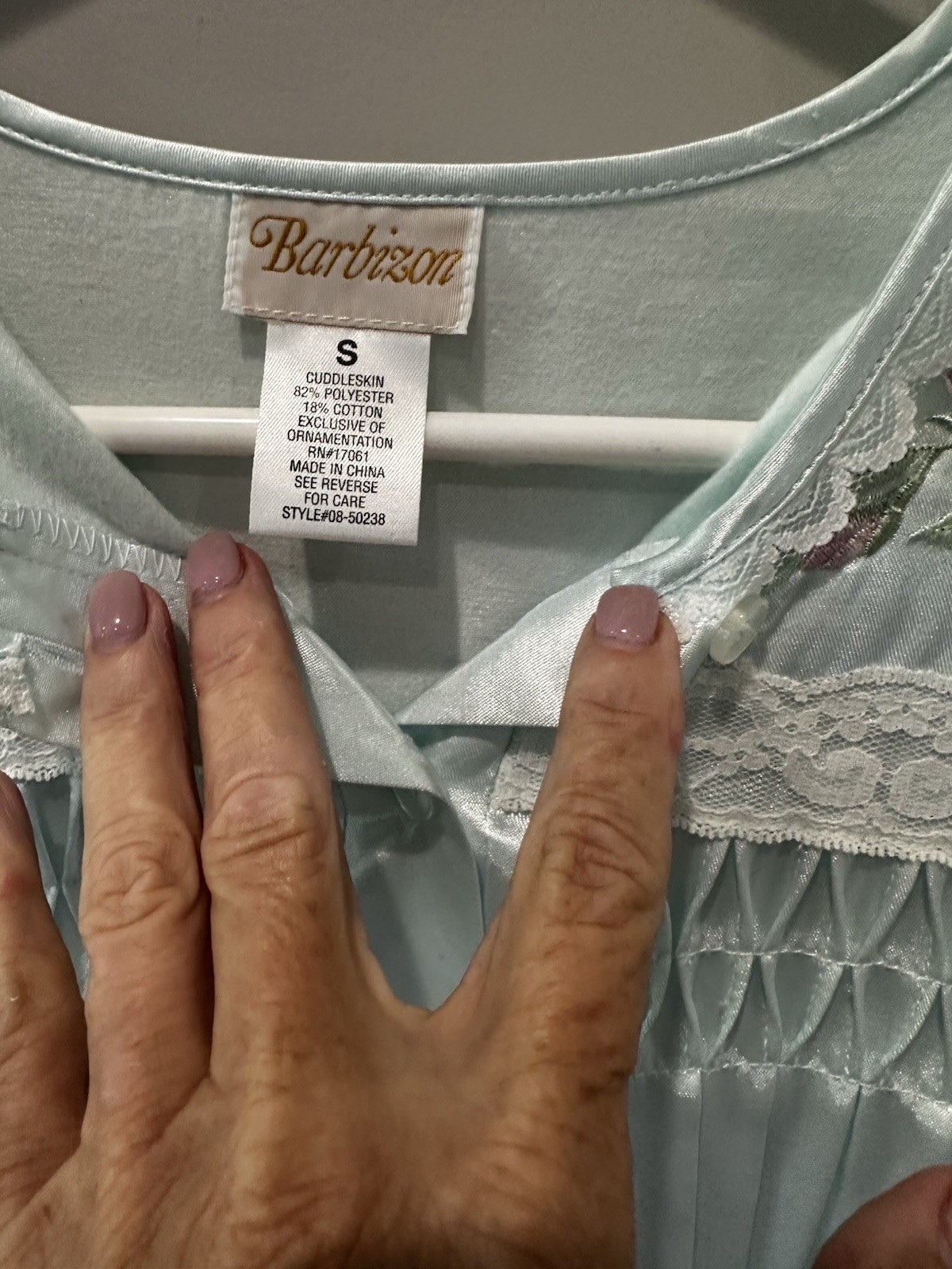 Barbizon Light Blue Satin Nightgown Pullover Long Sleeve Modest Grandmacore Smal