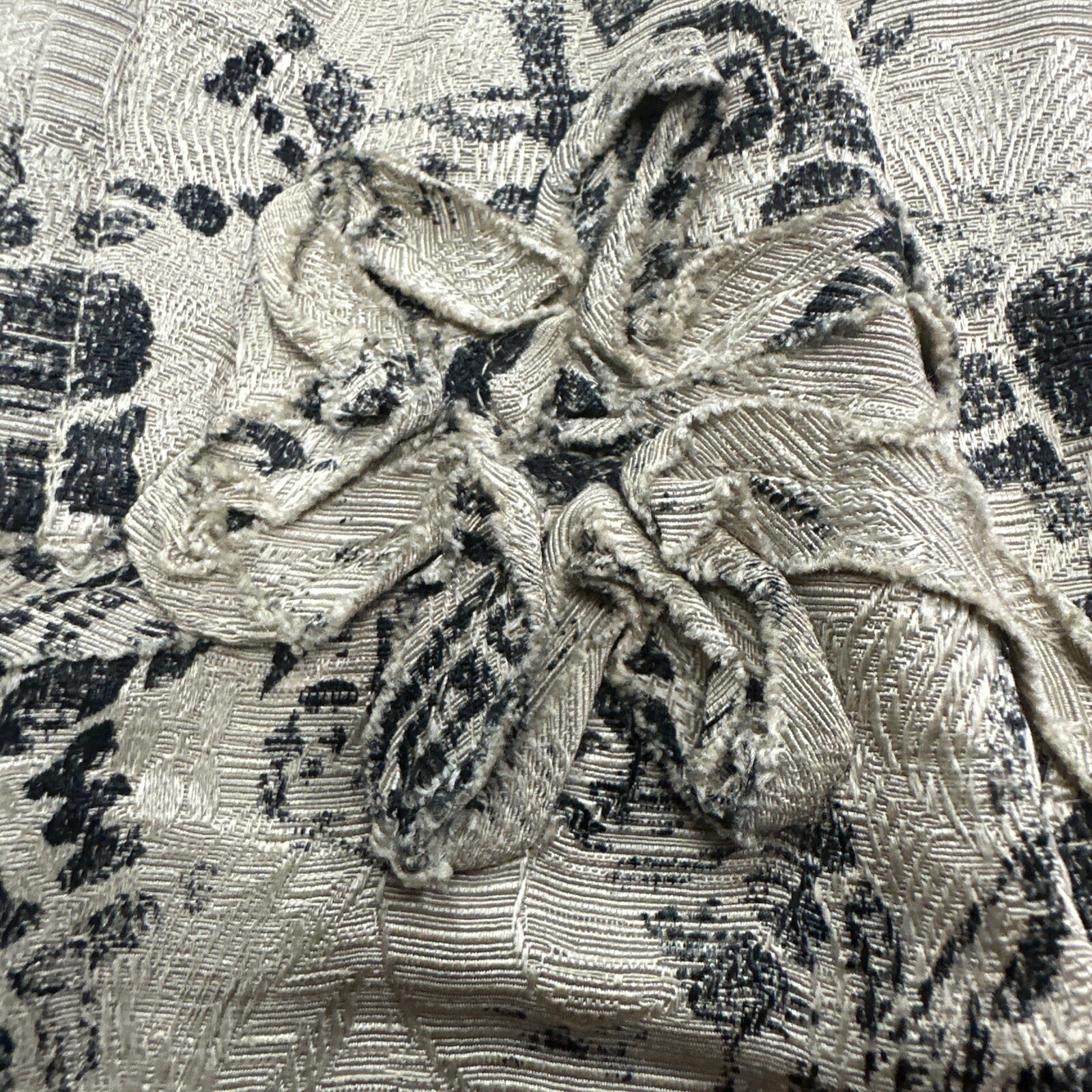 Chico’s Jacket silk linen blend Asian kimono style floral print Tan Black Med 2