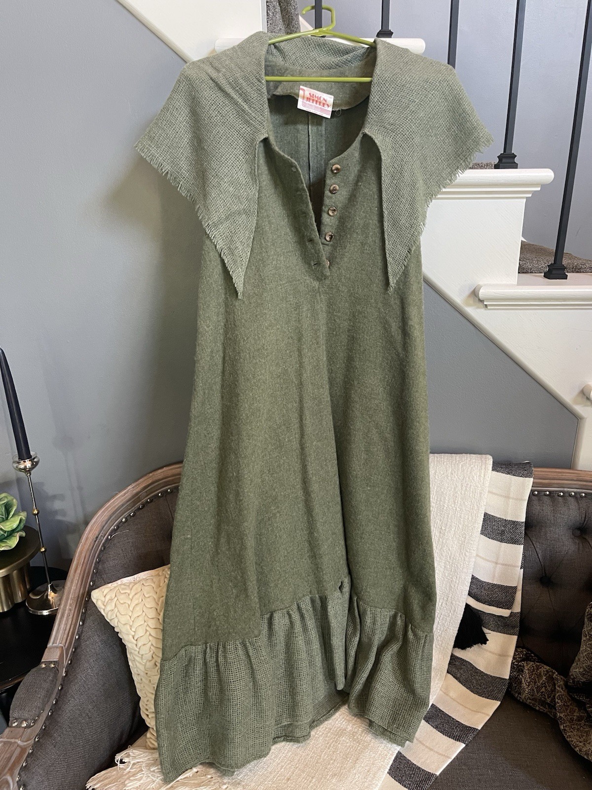 Vintage Simon Jeffrey England Green Rabbit Hair Blend Dress. Rare! Boho Size 10