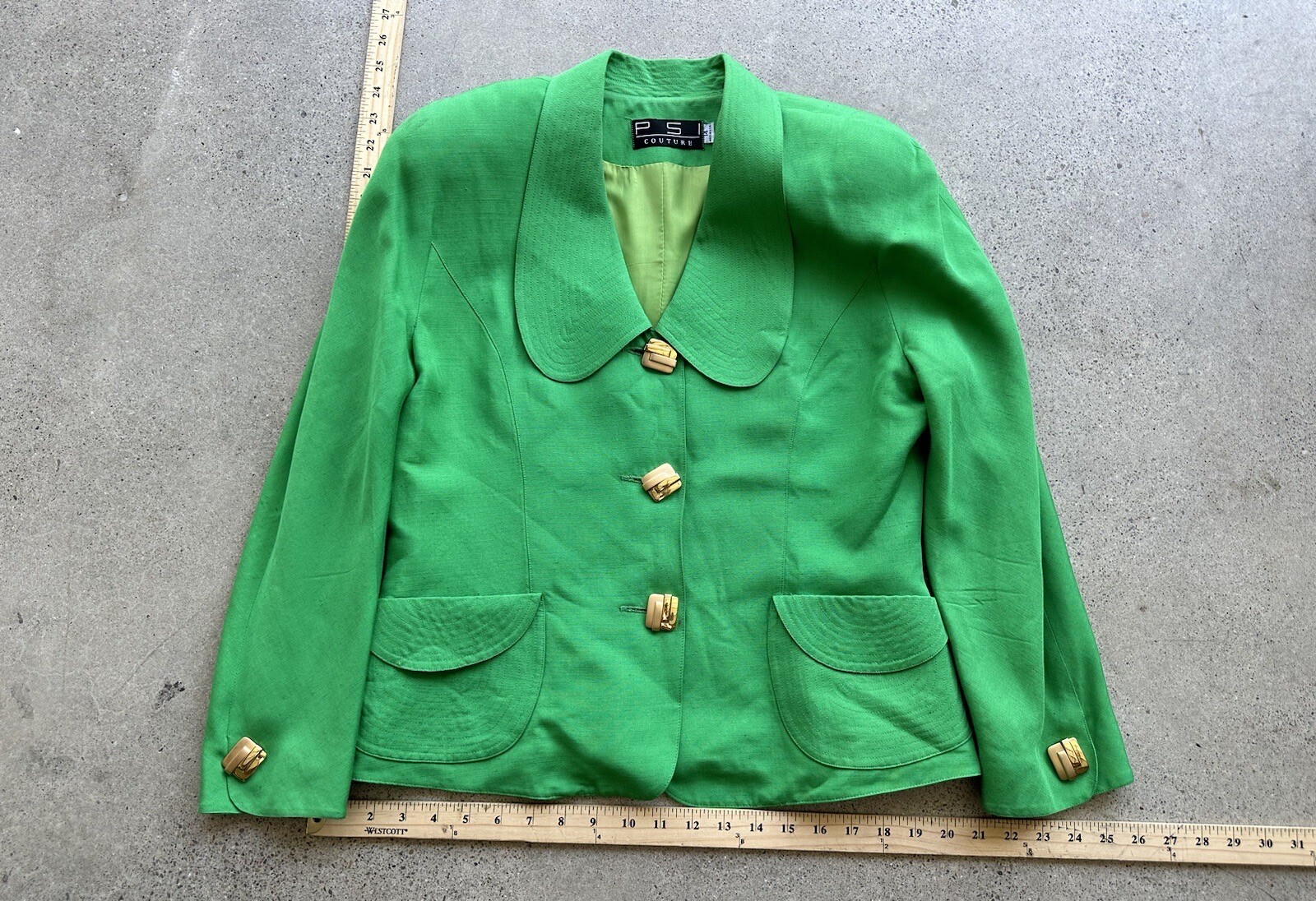 Vintage PSI Couture Green Saint Patricks Blazer & Skirt Set Sz 14 Union Made USA
