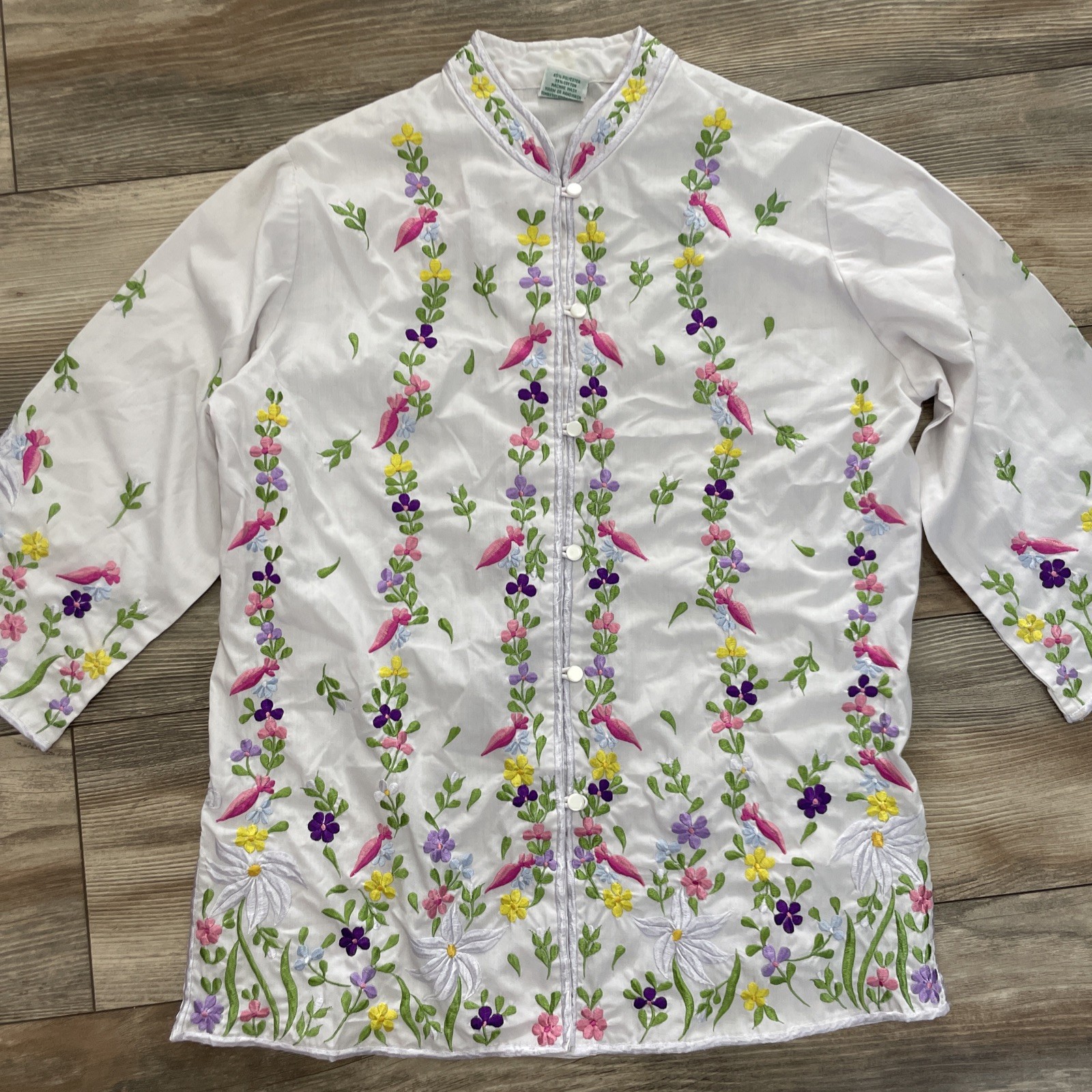 Vintage Caro Of Honolulu Floral Embroidered Blouse Made Philippines Colors 10