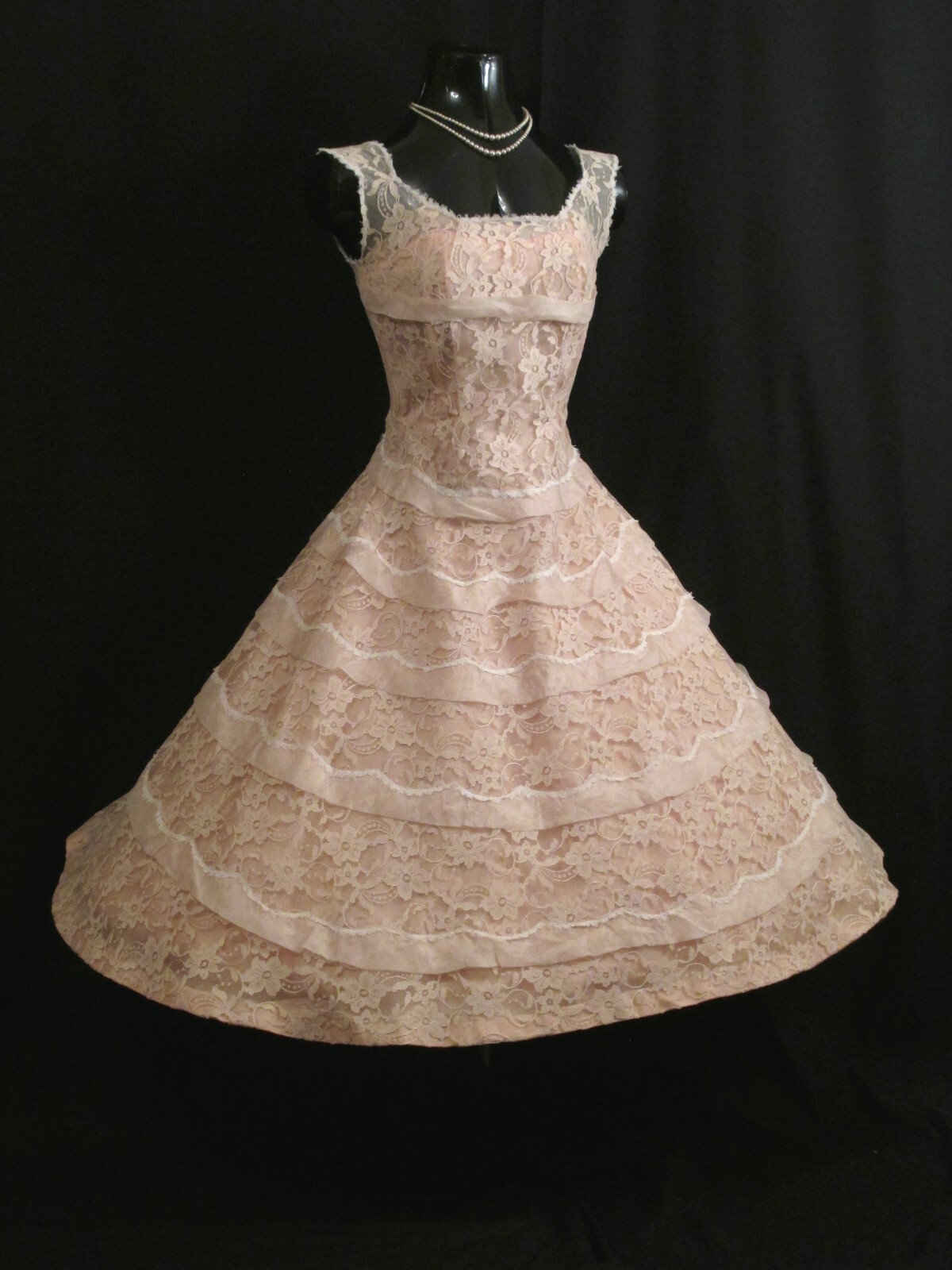 Vintage 1950’s 50s Henry Condor PINK Silk Lace Organza Party Prom Wedding Dress
