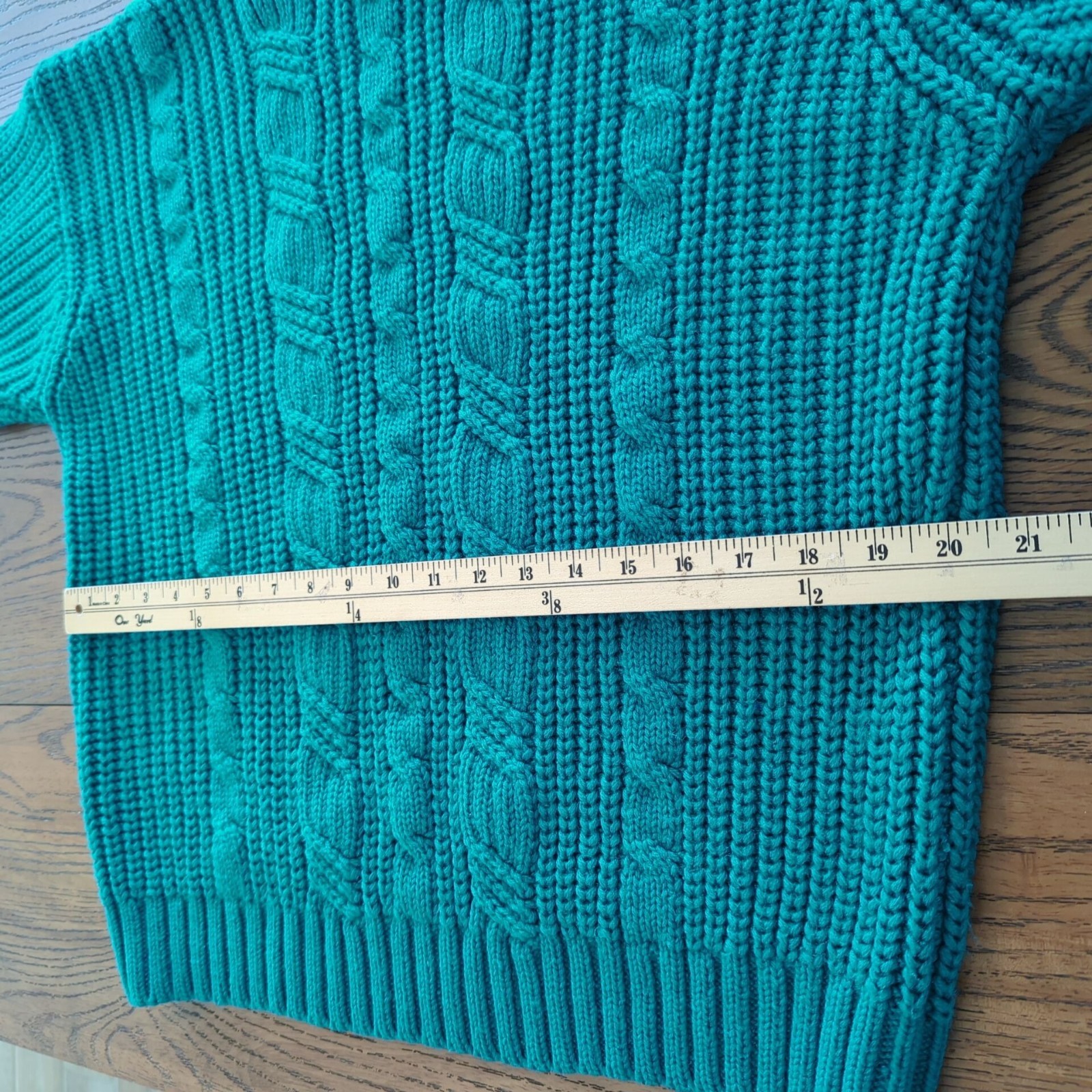 Vintage 80s Ellemmenno Sweater Teal Size M Cable Knit Mock Neck Acrylic
