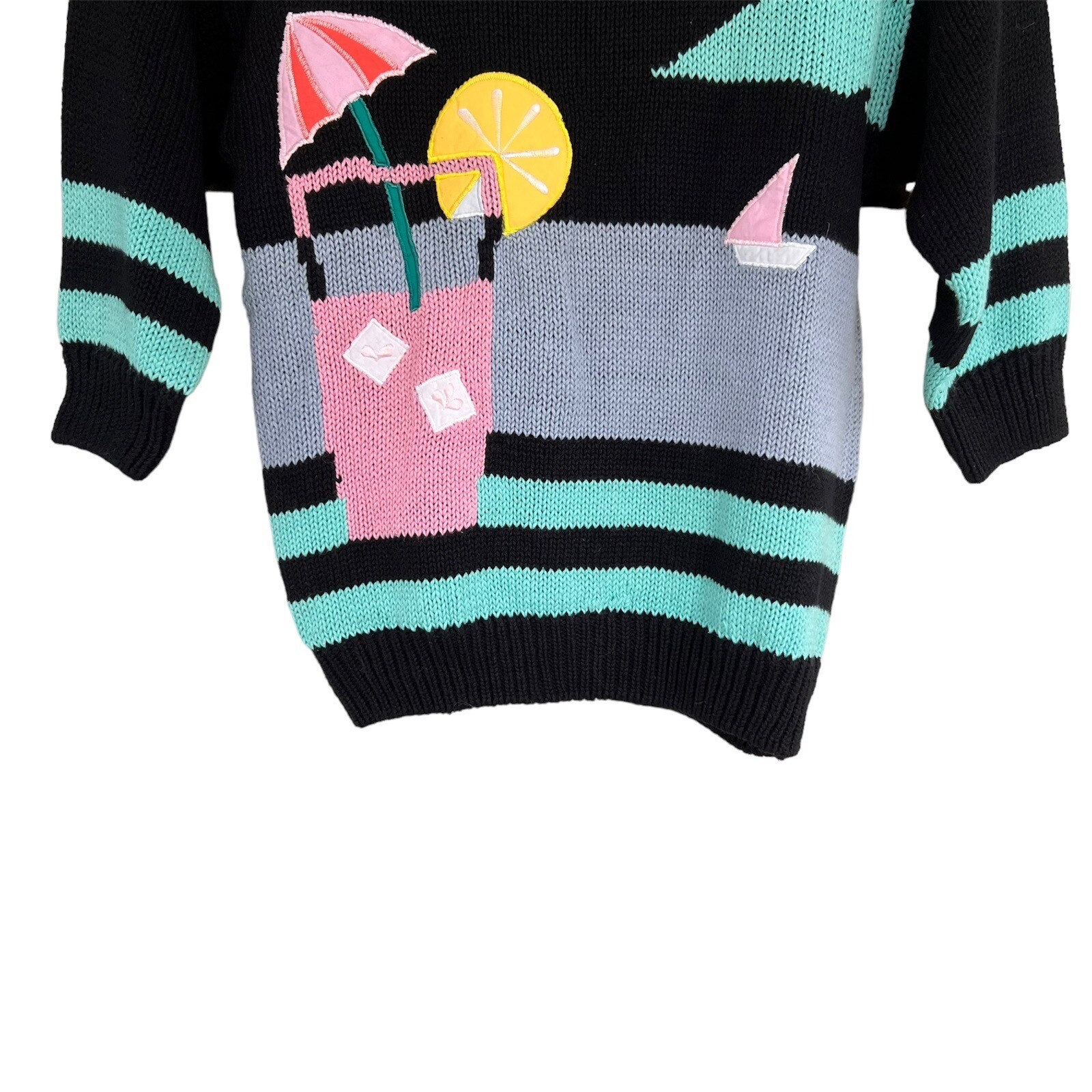 Vintage Maurada Knit Sweater with Lemonade Beach Theme Size Medium