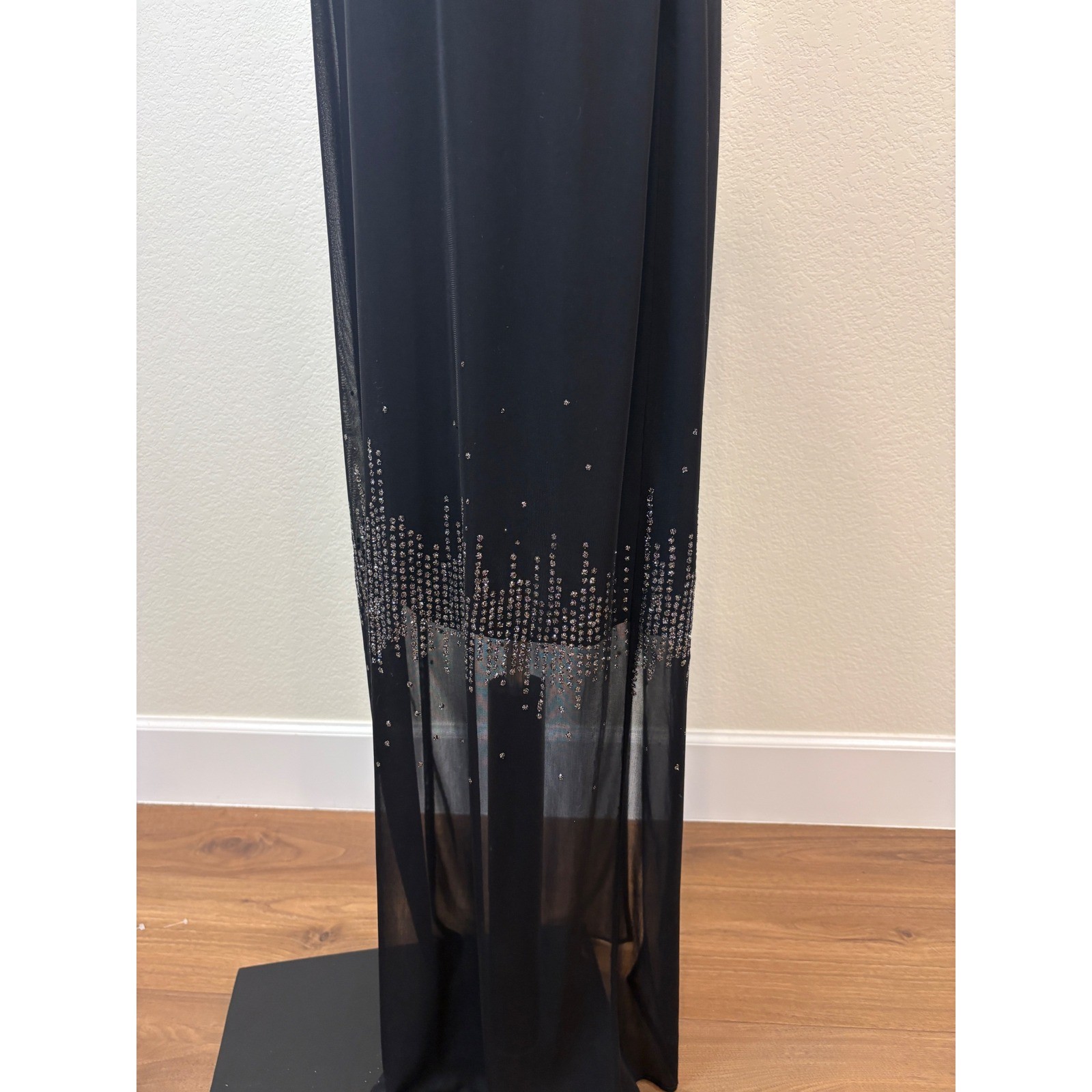 Vtg 90s Arianna by Rachel Kaye Maxi Dress Women 6 Black Sheer glitter Hem Glam