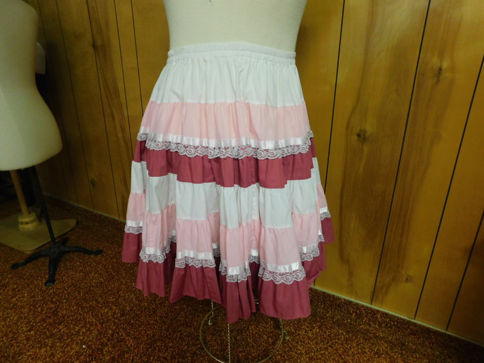 Vintage 1980’s KATE SCHORER Pink Striped Square Dancing Skirt Waist 28-38″