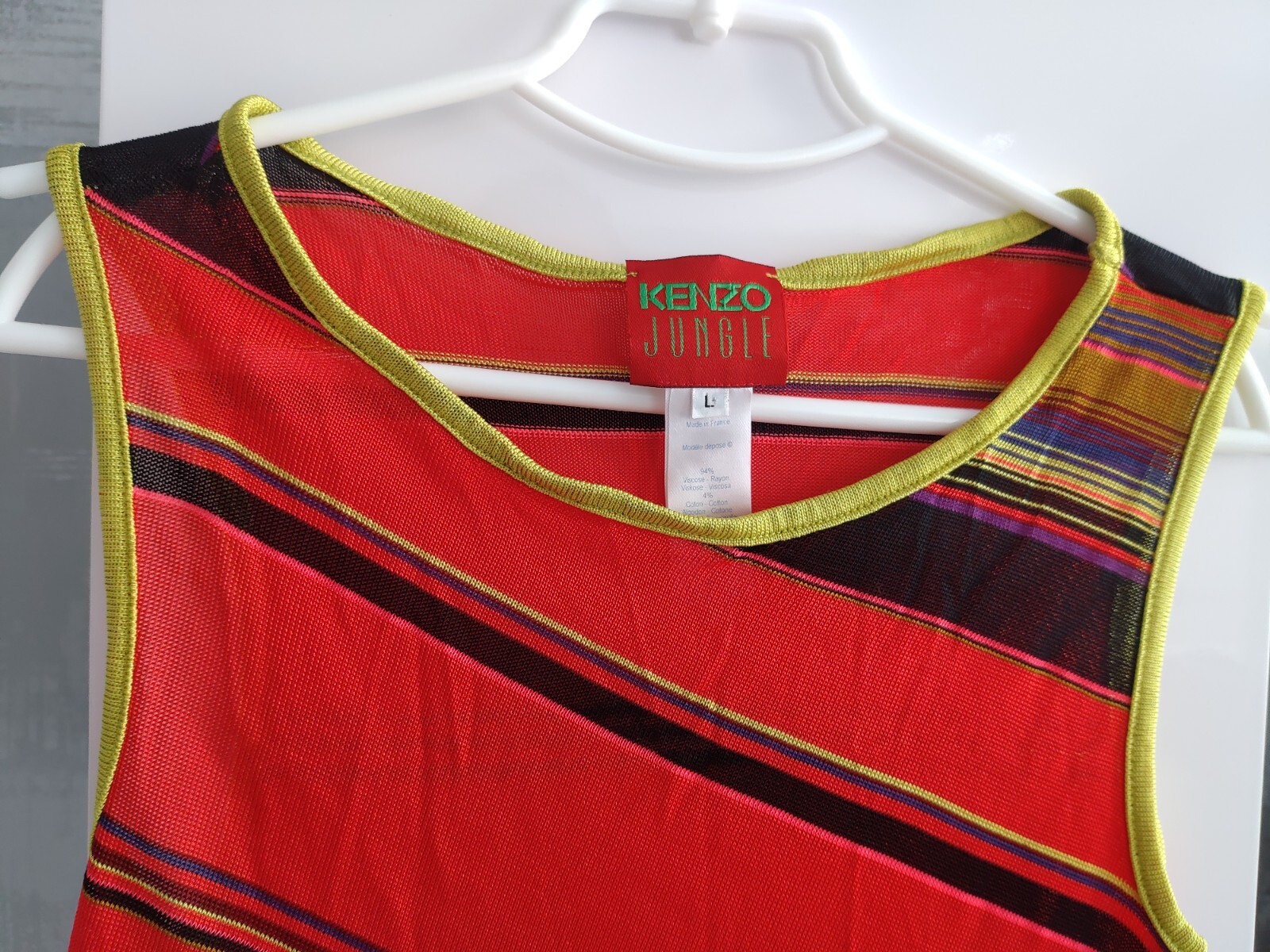 Kenzo Jungle Vintage Striped Multicolor Top Tank Shirt Dress Jersey Sleeveless L