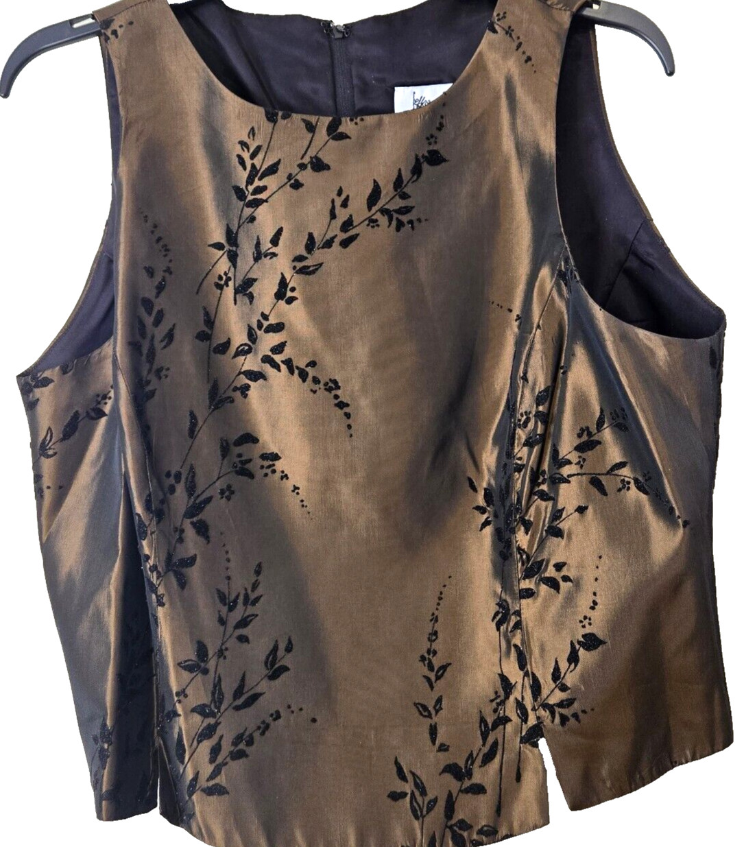VTG Jeffrey Dara Top Women’s 14 Brown Blk Velvet Floral Full Zip Forest Fairy