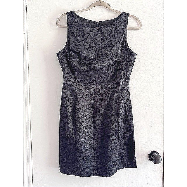 Be Smart Vintage Black Floral Jacquard Sheath Dress Metallic Sleeveless 9/10