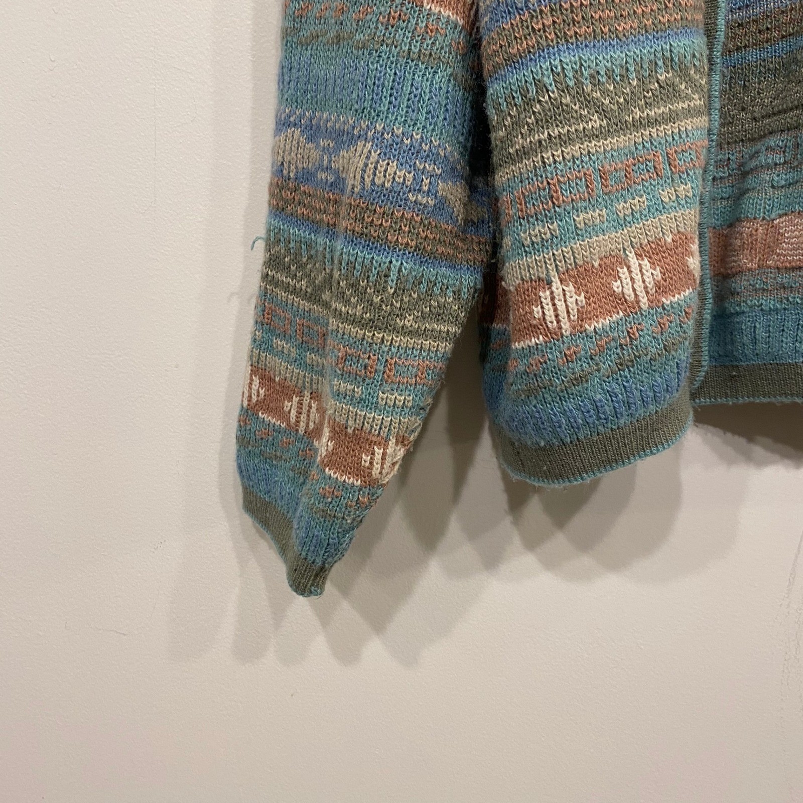 Lee Cooper Mystic Northern Vintage Fair Isle Cardigan Blue Green Geometric Multi