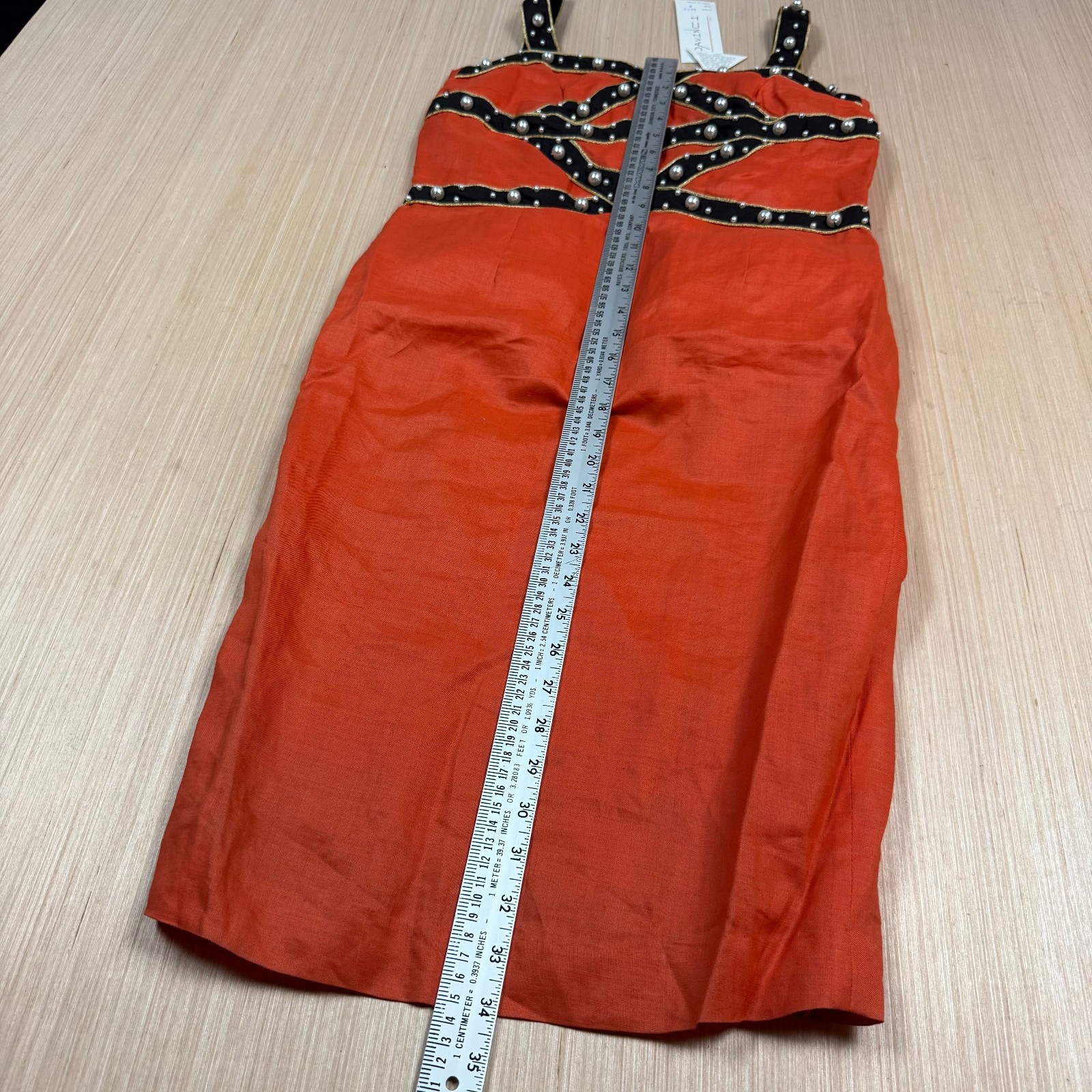 80s 90s Vintage Davinci Midi Dress Pearls Orange Black size 6 Party Festival