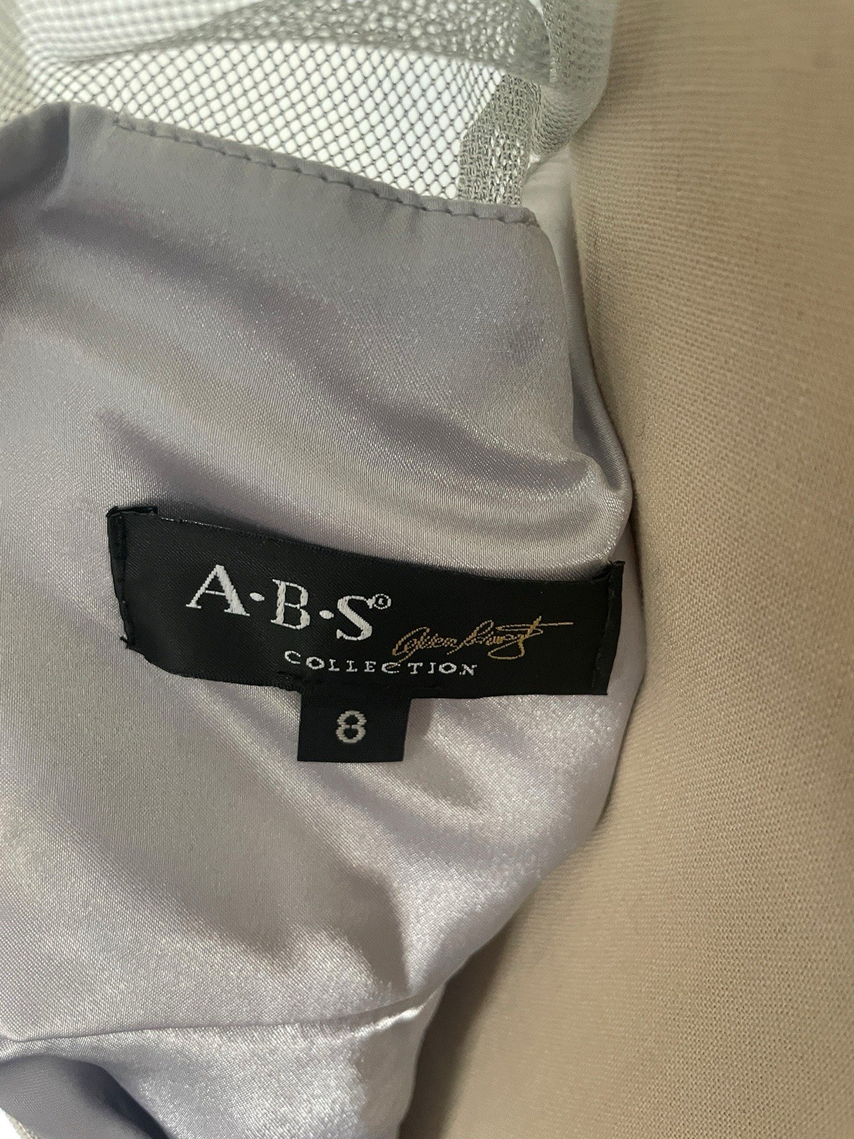 Vtg 90s A.B.S Allen Schwartz Satin Silver Dress Gown Y2K Old Hollywood Glam Sz 8