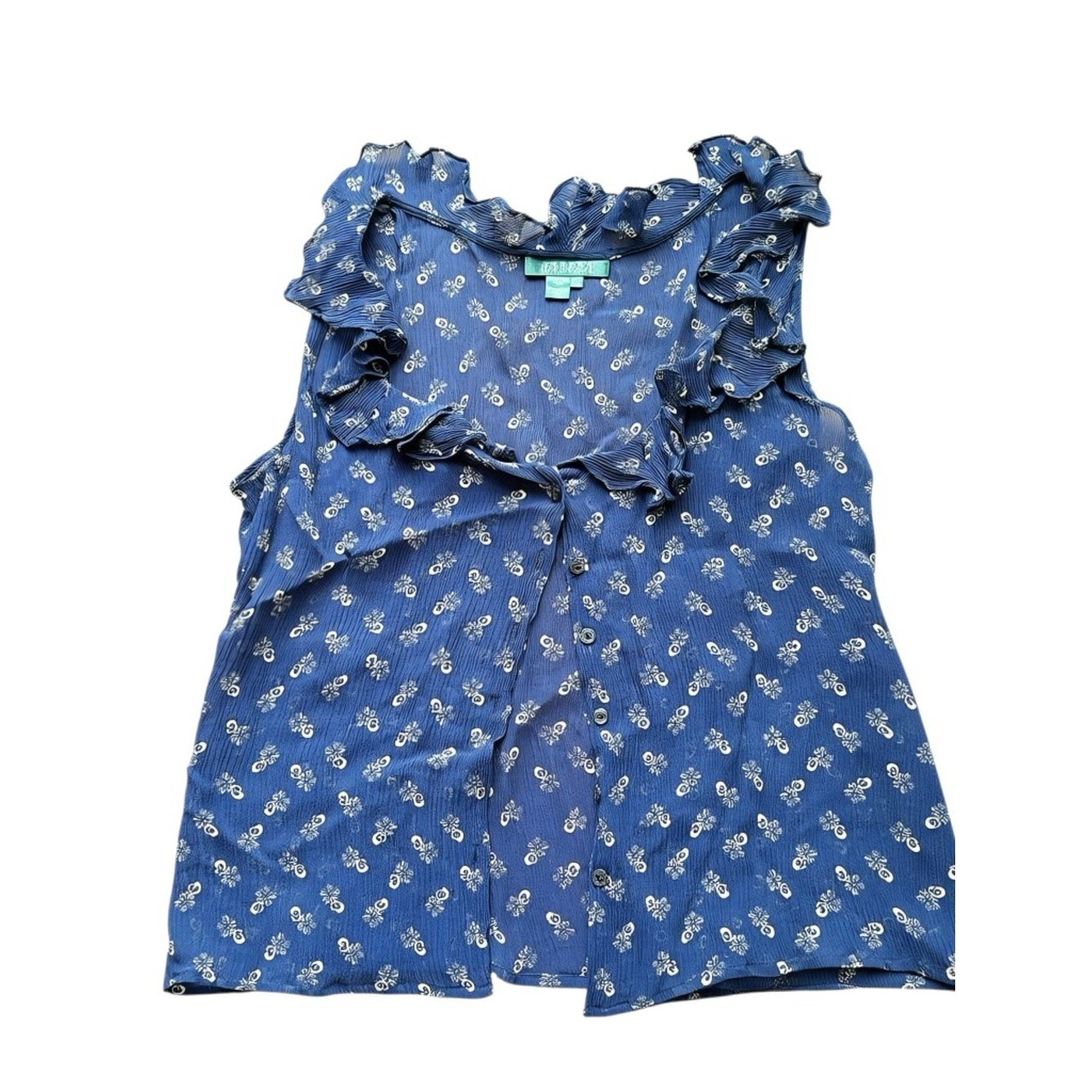 ♾️Vintage Lauren Ralph Lauren Silk Ruffle-Neck Sleeveless Blouse♾️