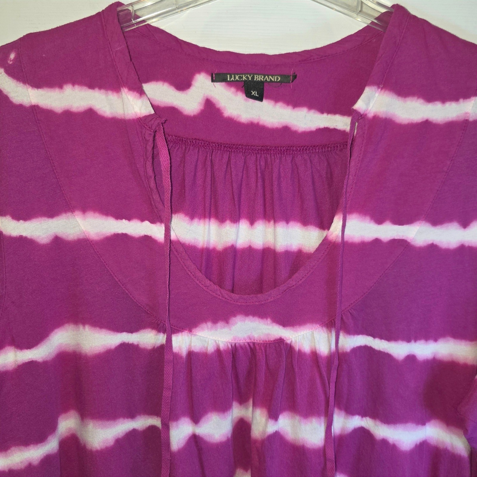VTG Lucky Brand Tunic Top Tie-Dye Knit Womens XL Purple Magenta Peasant