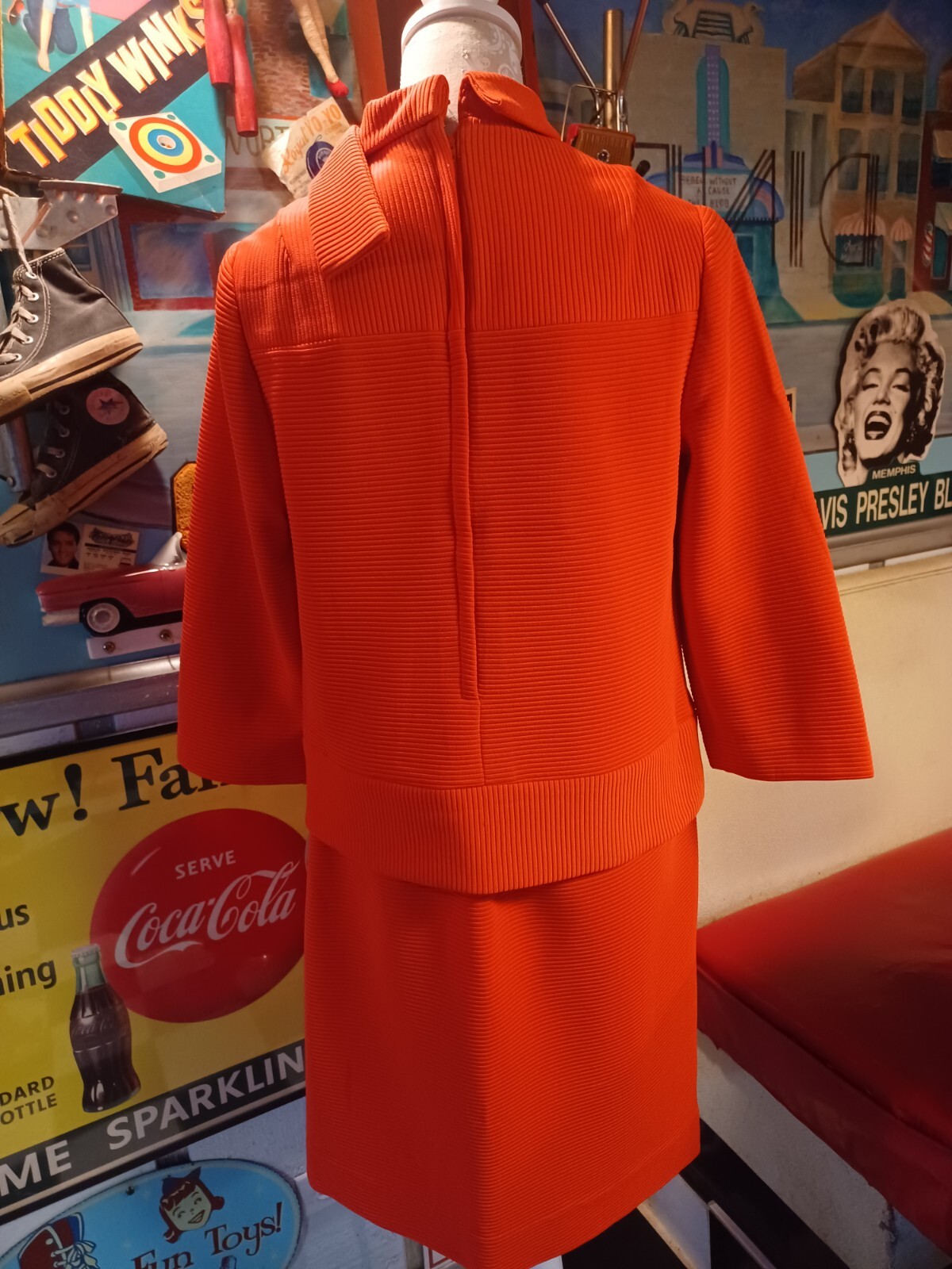 Vtg Mid-century 1960s Polyester Skirt Set UNION LABEL Orange Henry Lee MOD MCM