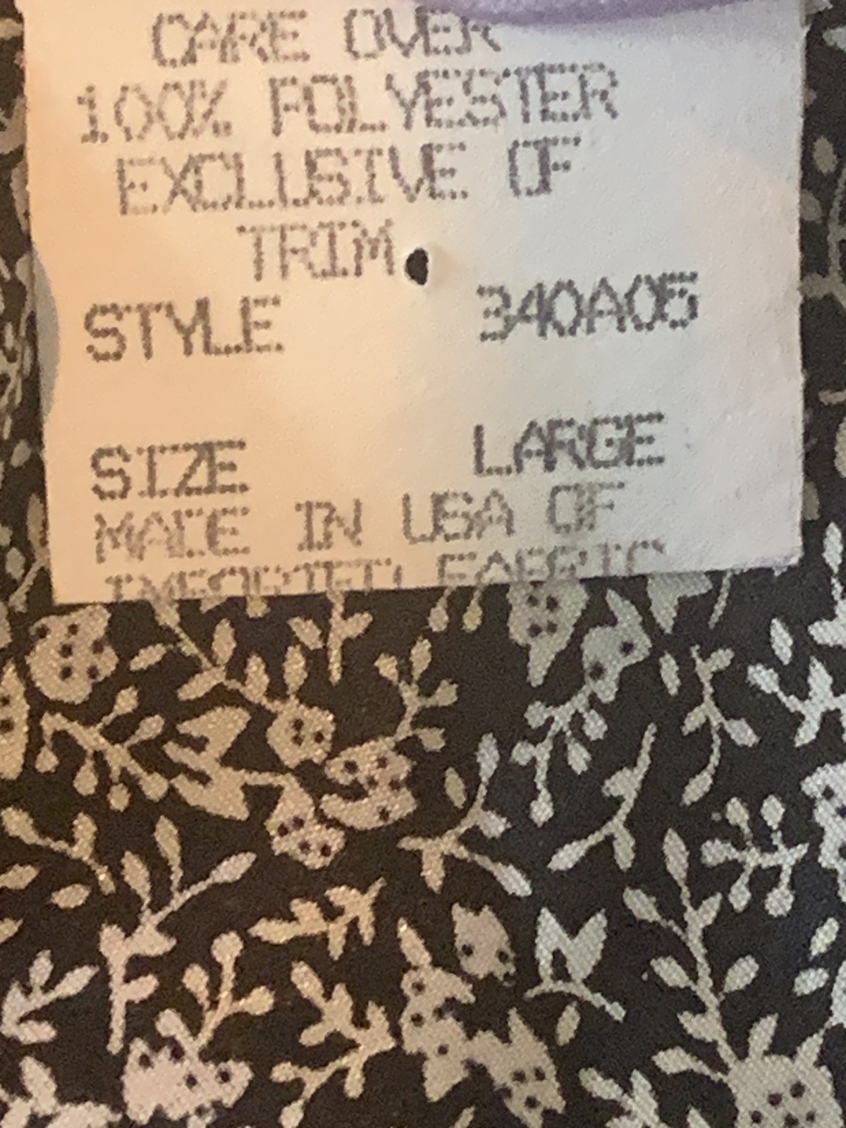 Vtg Black White Floral Print Lace Side Slits Nightgown Faux Pearl Buttons Sz L