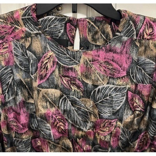 Vintage Alexis Fashions Pink Black Drop Waist Pleated Midi Dress 80s Size Small