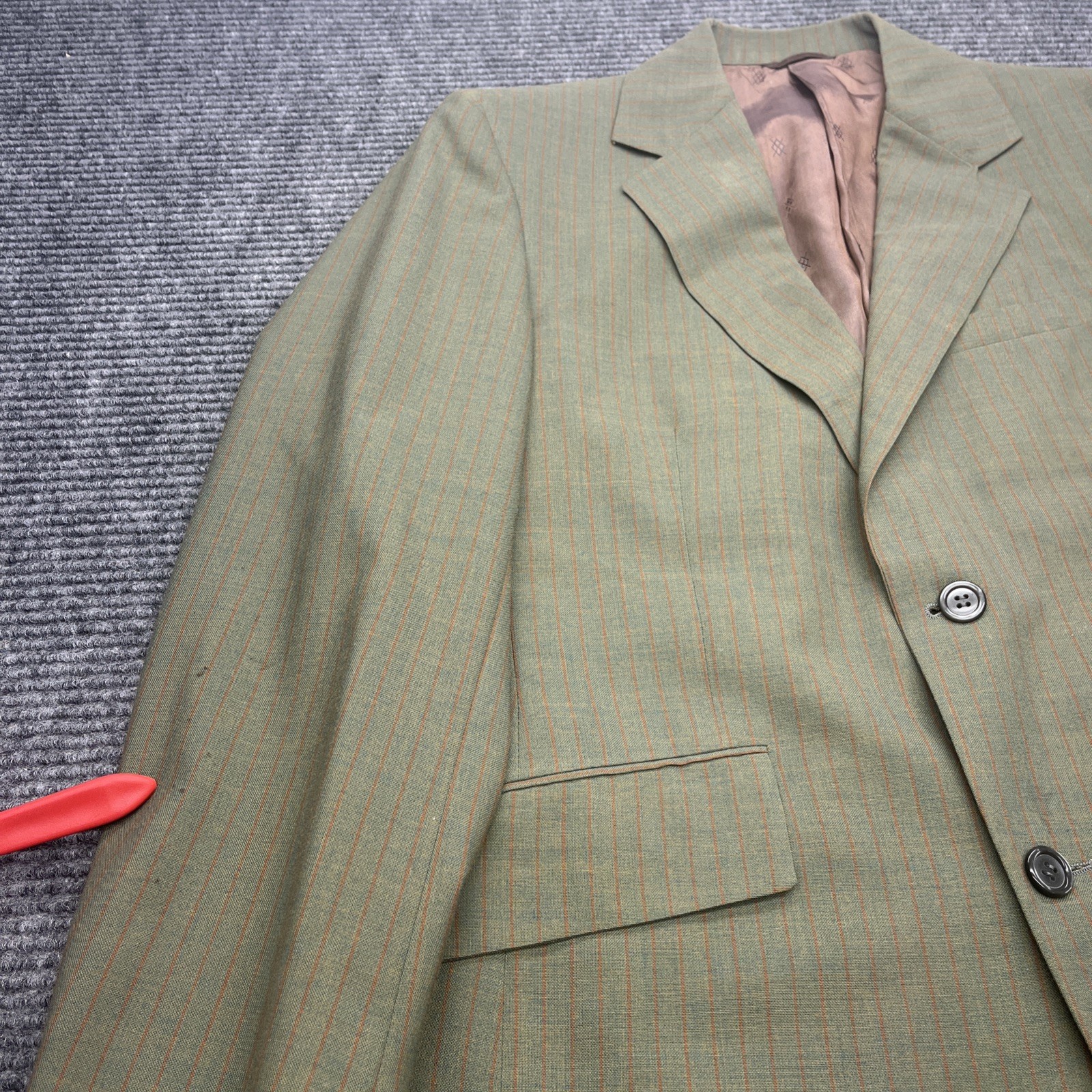 Vtg 70s Green Red Pinstriped Sport Coat Deconstructed Face Graphic 38R Lyncraft