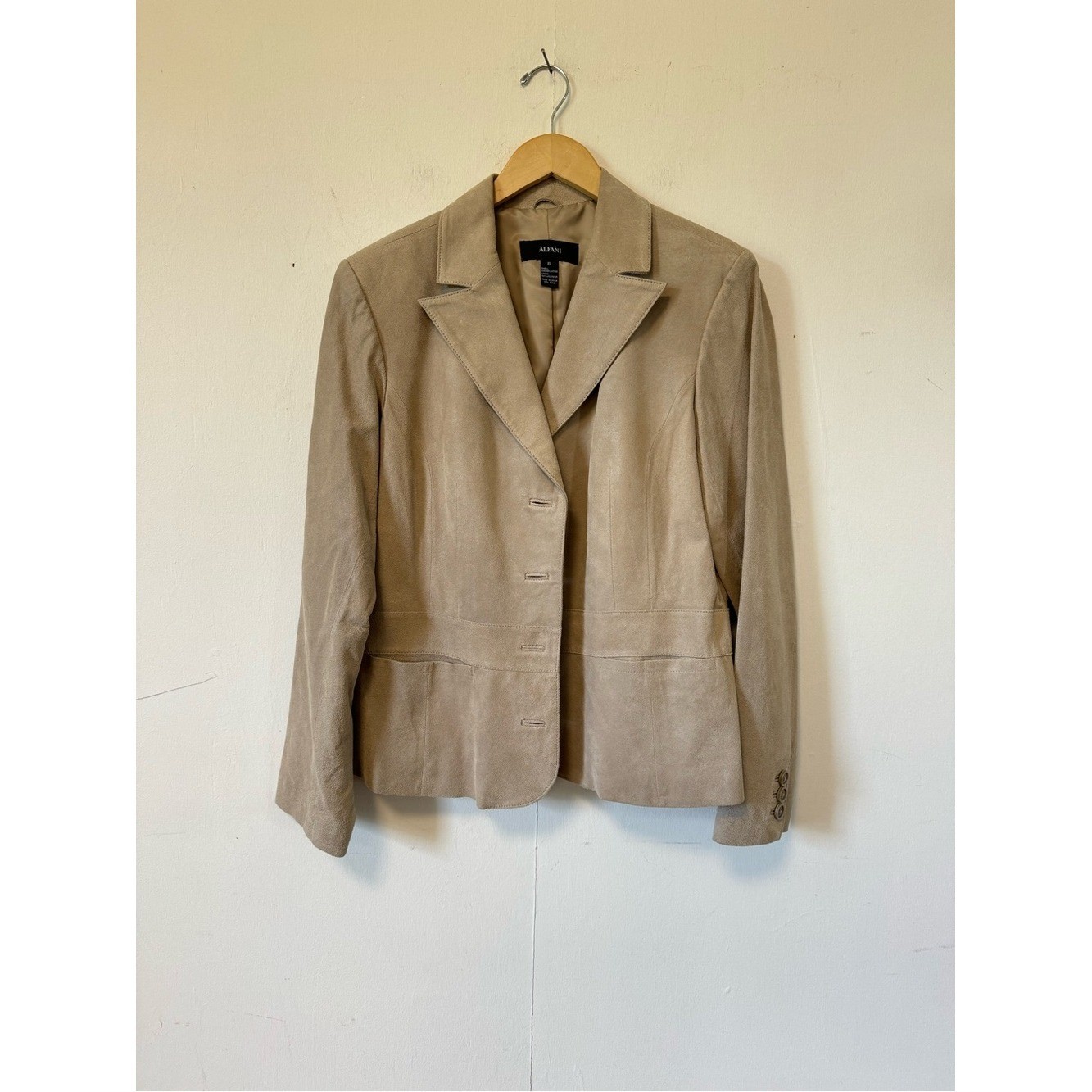 Alfani Women’s Tan Suede Button Front Leather Jacket XL Y2K Vintage Spring Fall