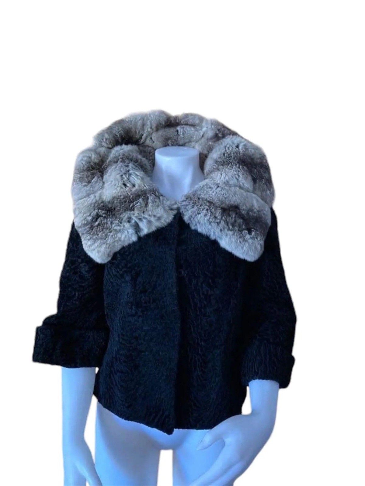 Vintage 1950s Persian Lamb Jacket With Chinchilla Collar