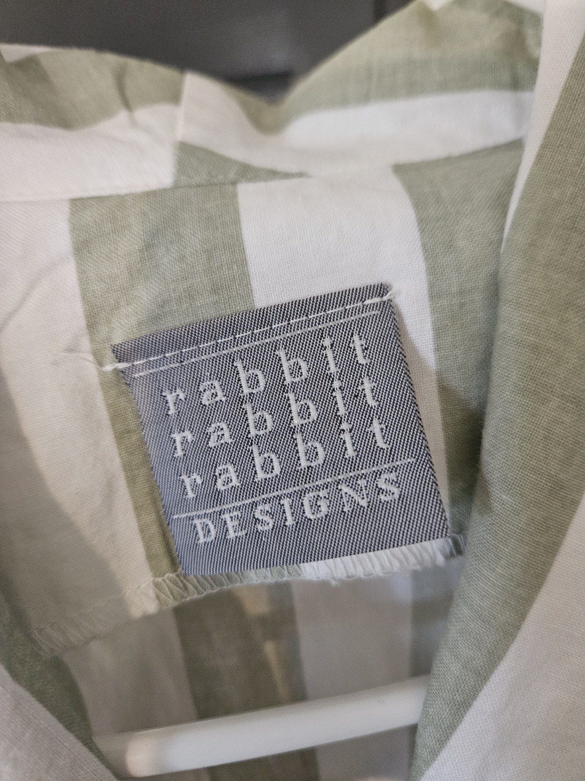 Vintage Rabbit Designs Striped 100% Cotton Green And White Collared Dress Sz 10