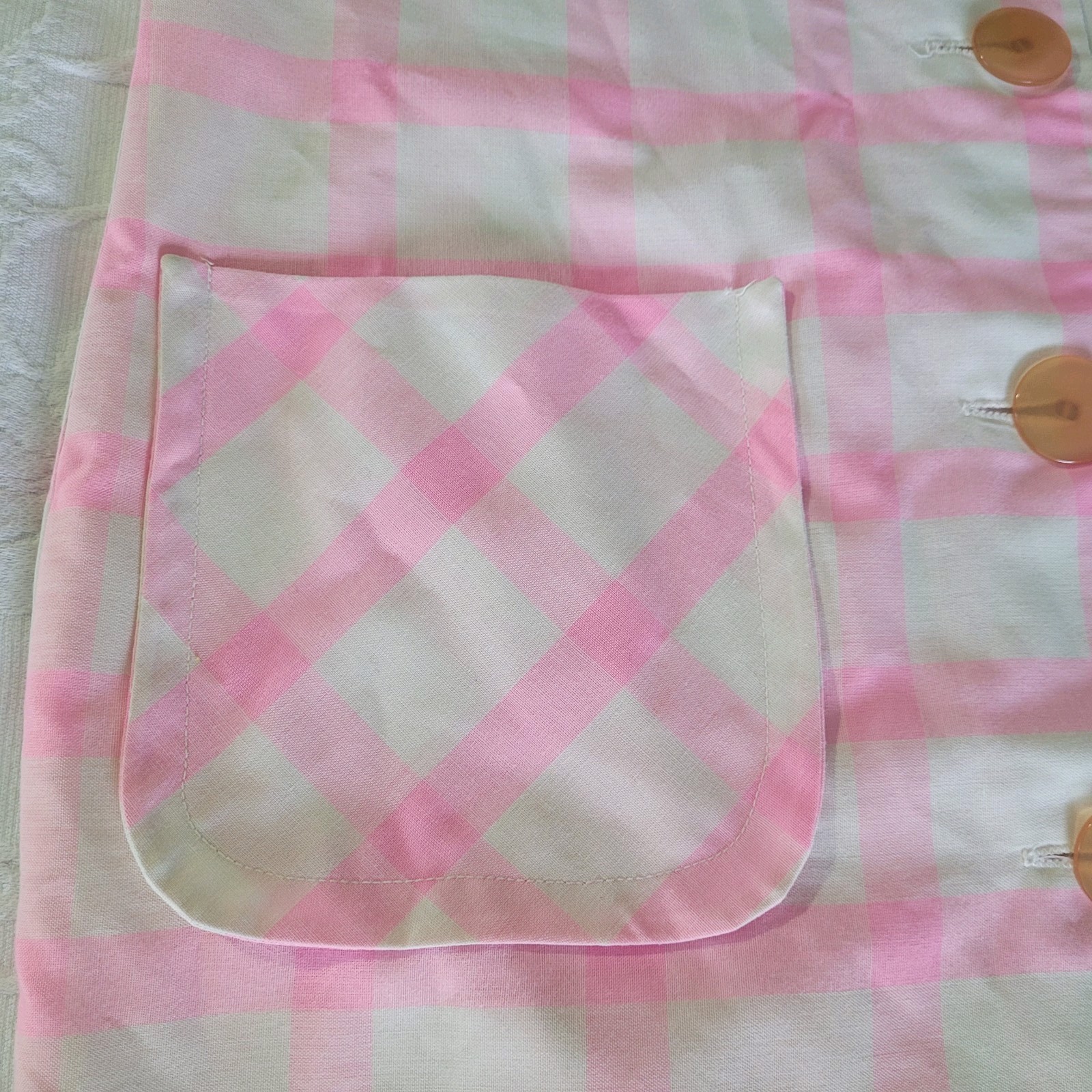 Vintage Stockton Pink Yvory Shirt Dress Gingham Button Up Front Pockets. No Size