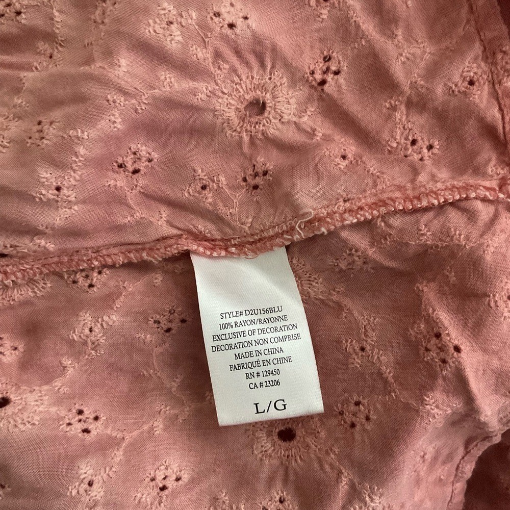 Como Vintage Eyelet Lace Ruffle Trim Top Size Large Pink