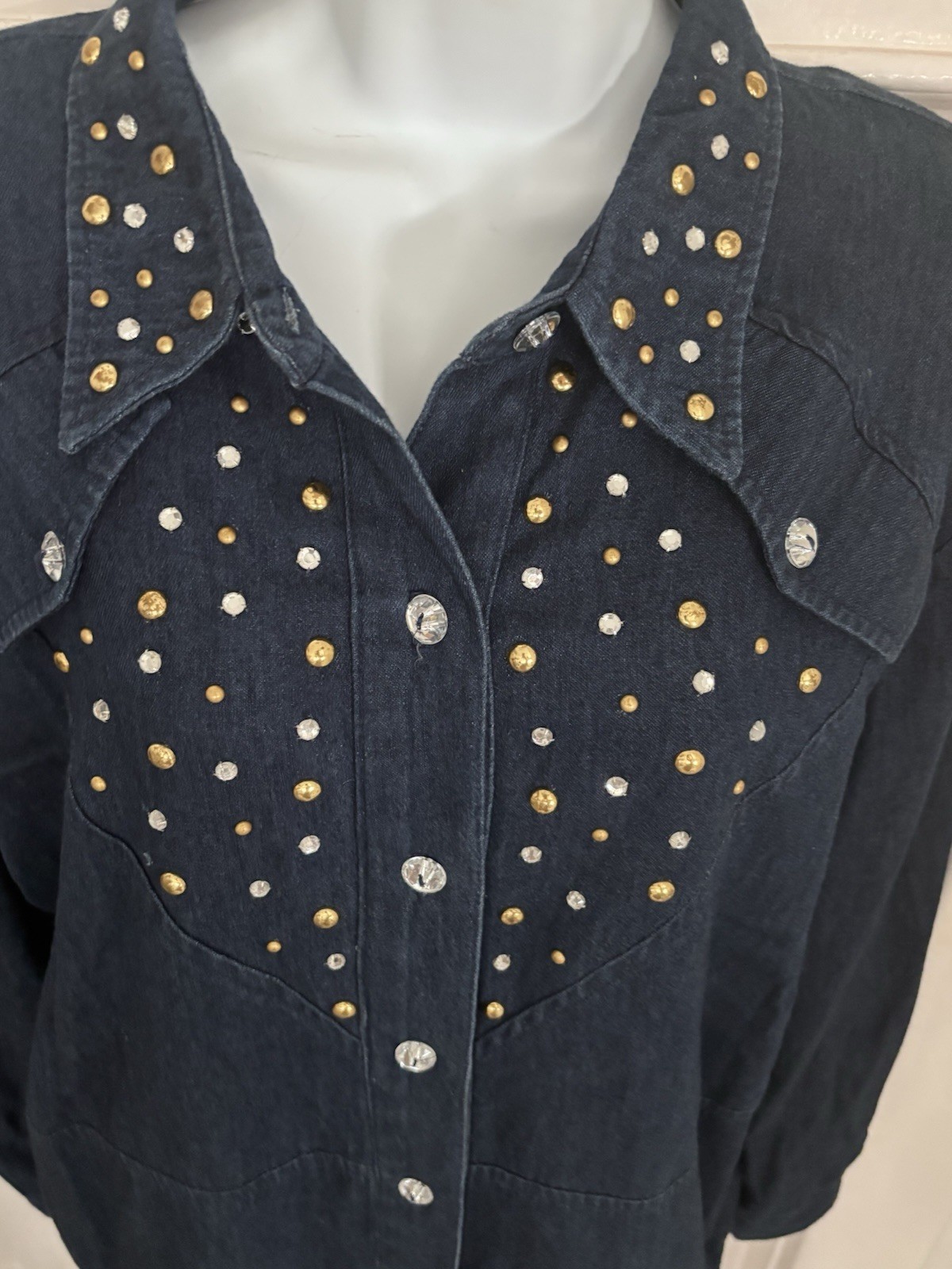 Vintage 80s Cervelle Western Denim Shirt Studded V Yoke USA Women L