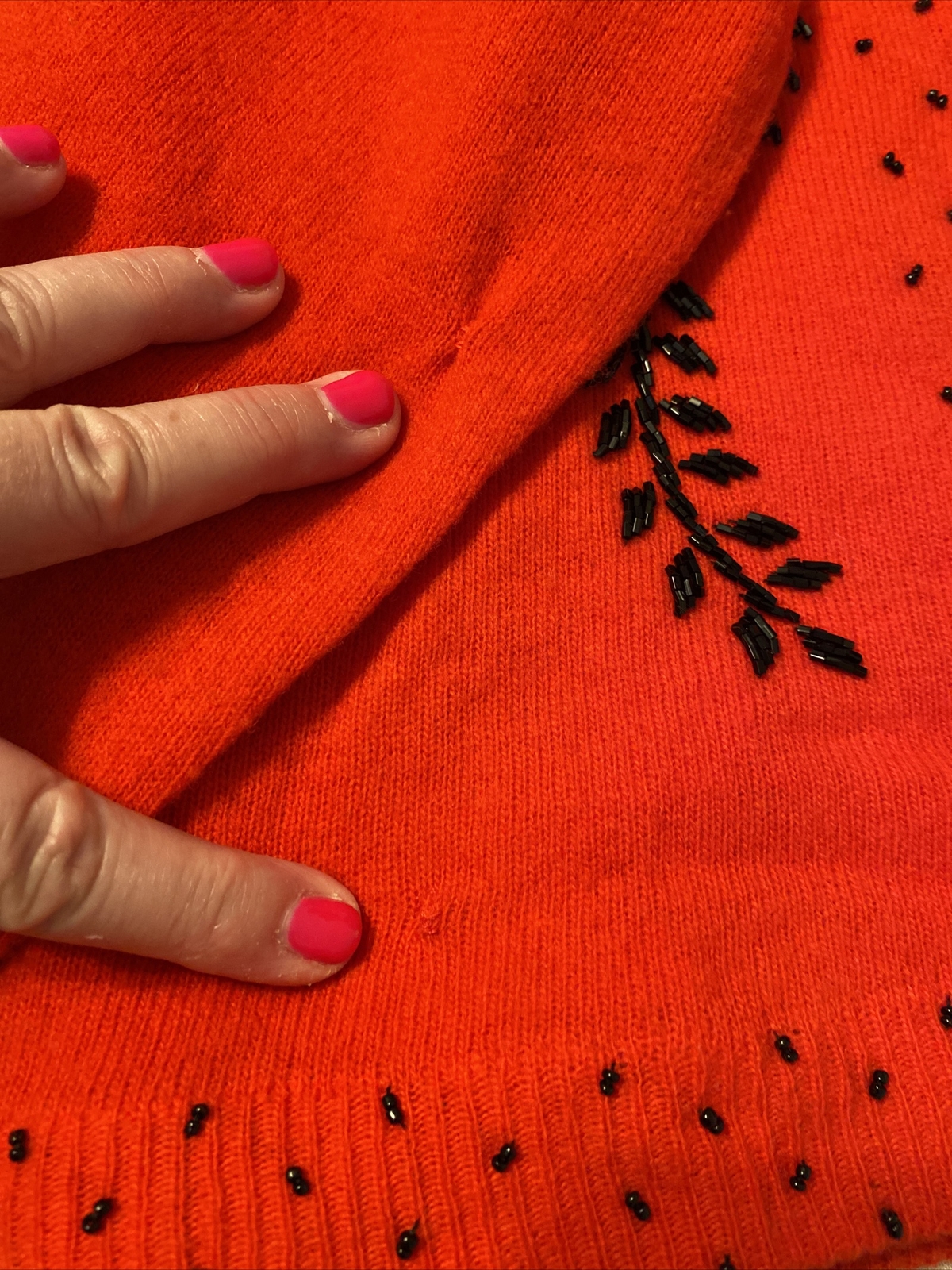 Vintage 40/50’s Stunning Red Blk Beaded Embellish Sweater 38=M/L (36” Bust)