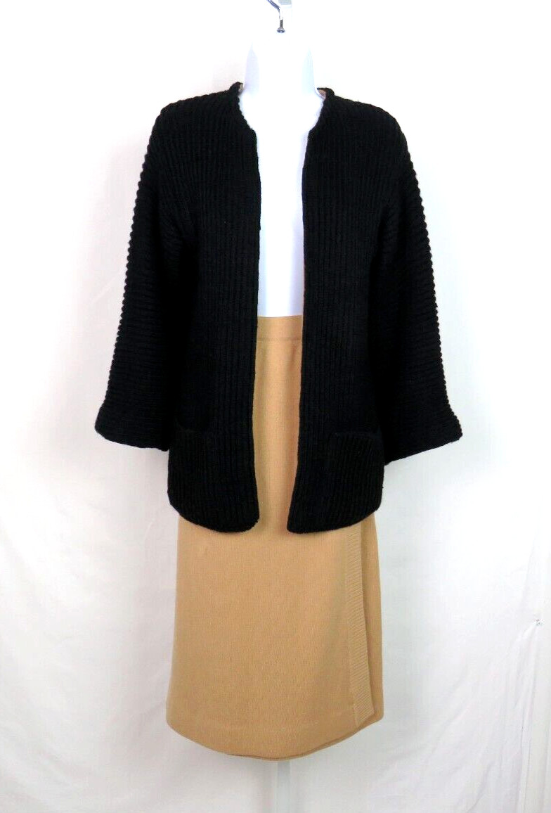 GUCCI BLACK SWEATER & TAN SKIRT VTG 1970s GENUINE CASHMERE SIZE 4 US 40 ITALY