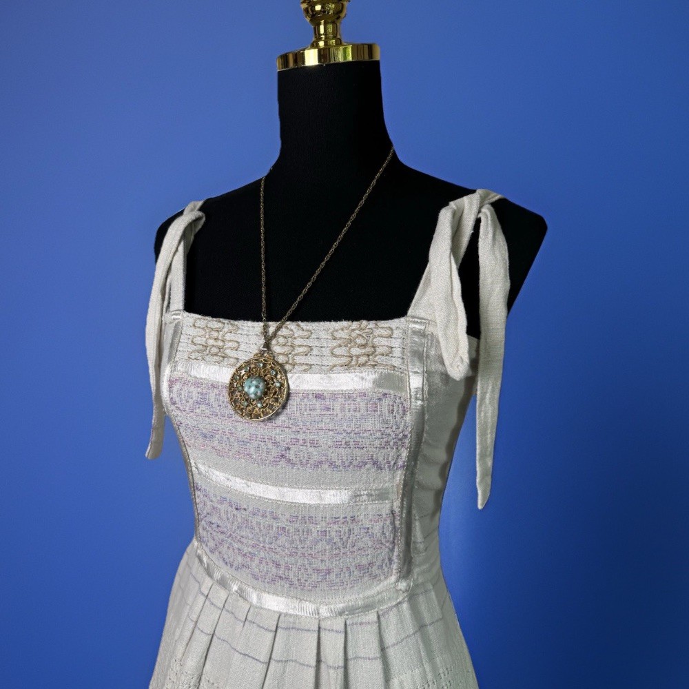 Vintage Folk Art Dress Handmade Woven Cotton Whimsigoth Cottagecore Romance